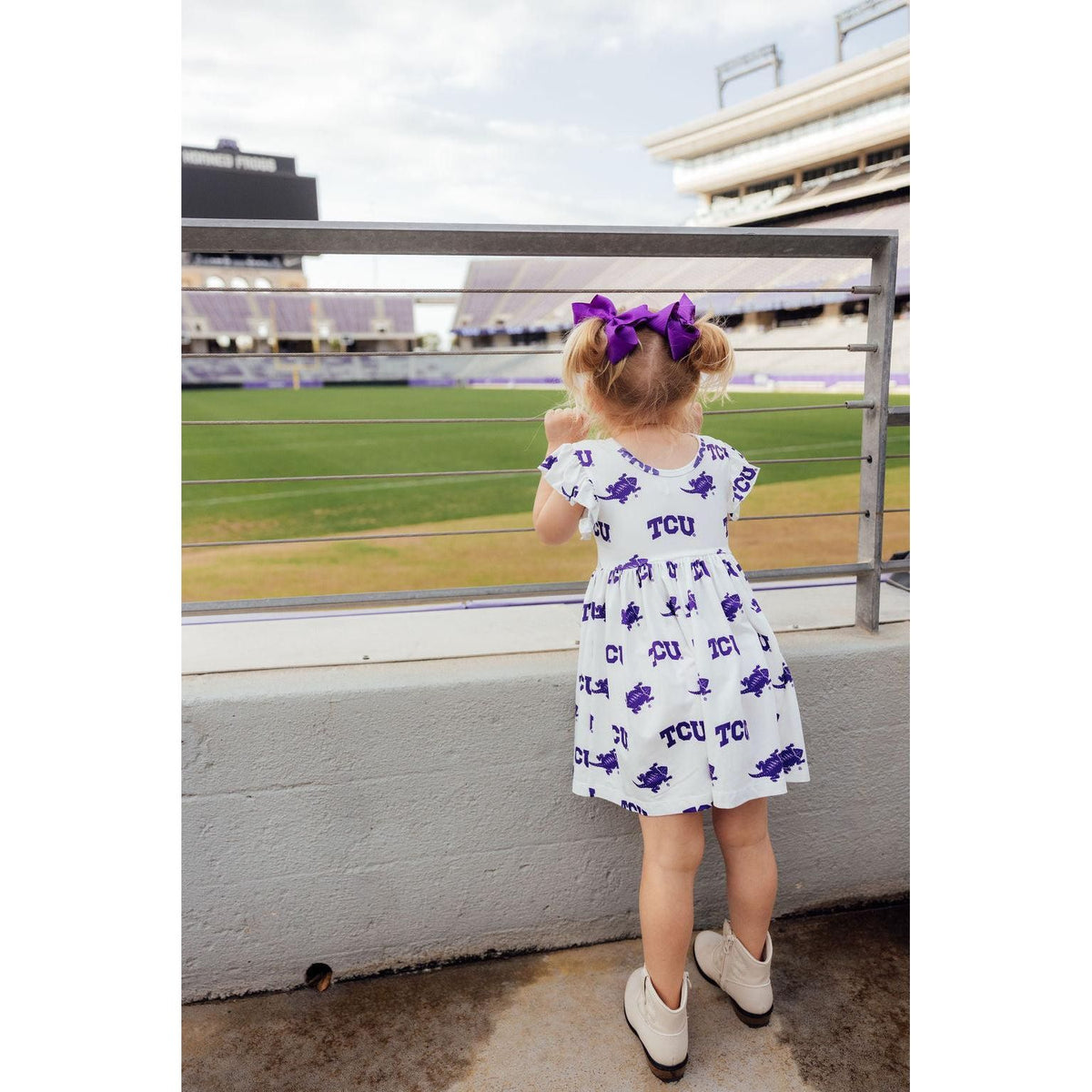 TCU White Frog Flutter Twirl Dress