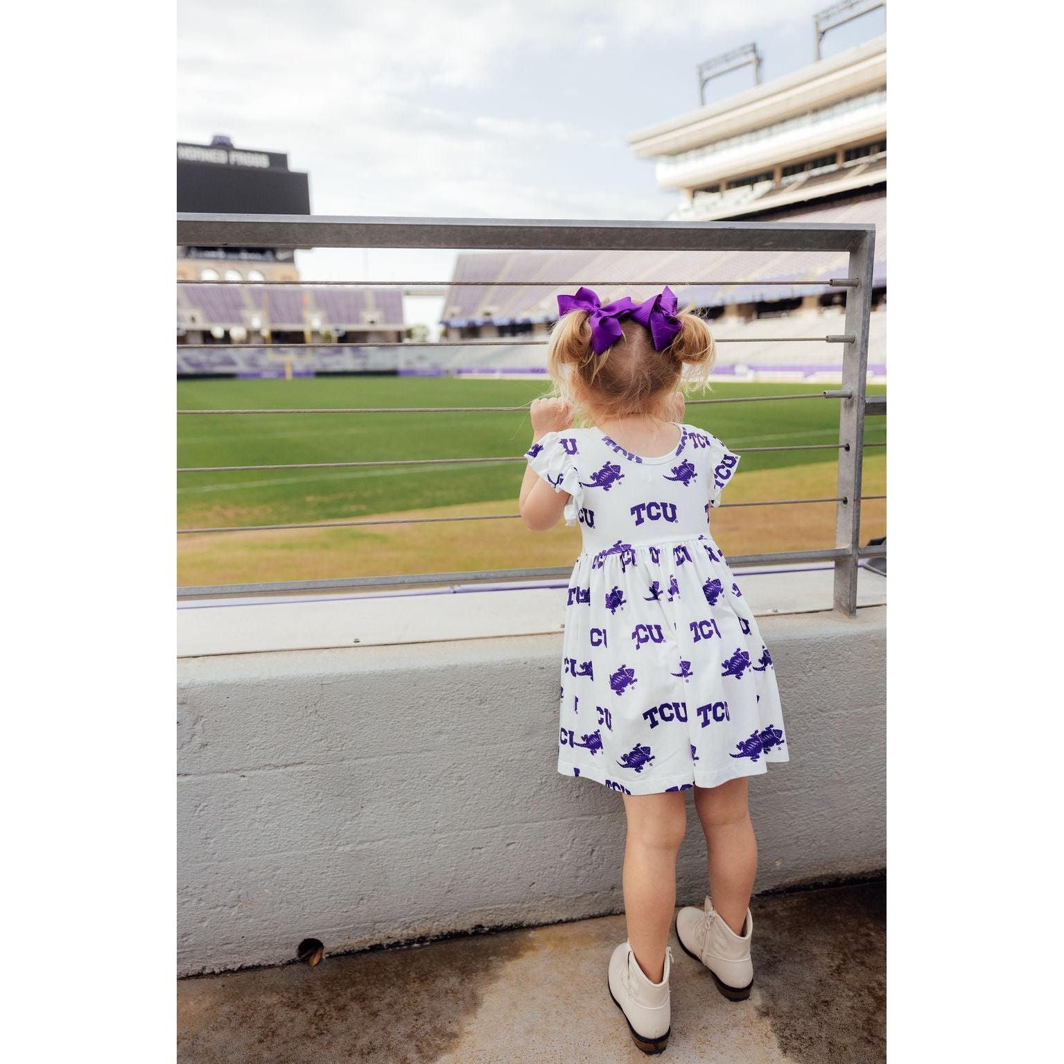 TCU White Frog Flutter Twirl Dress