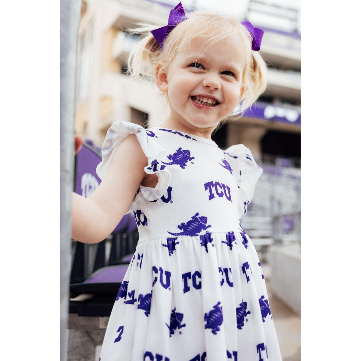 TCU White Frog Flutter Twirl Dress