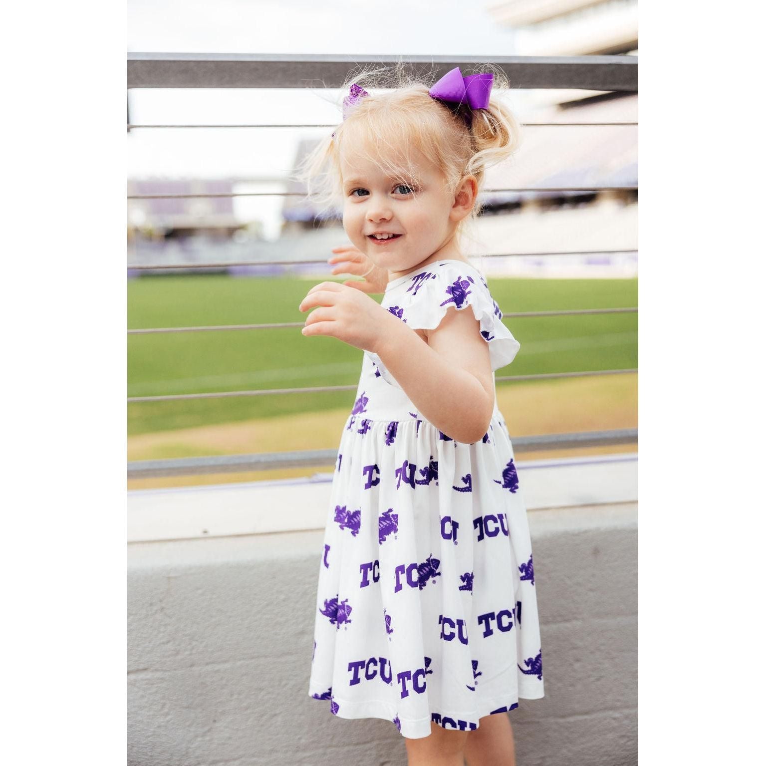 TCU White Frog Flutter Twirl Dress
