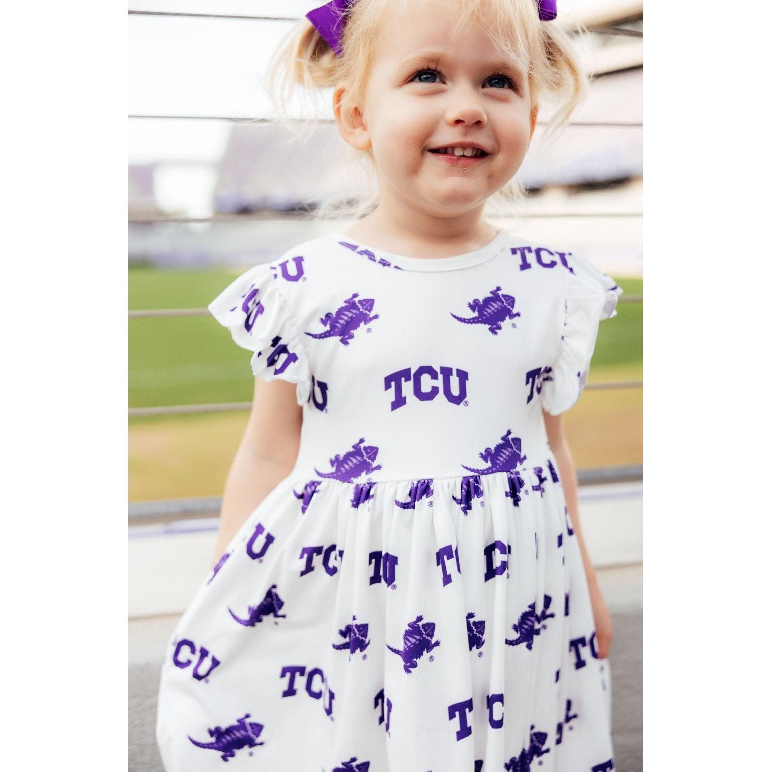 TCU White Frog Flutter Twirl Dress