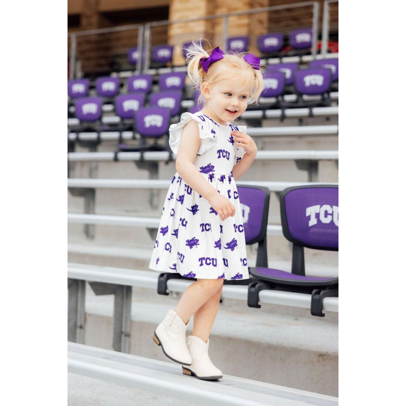 TCU White Frog Flutter Twirl Dress