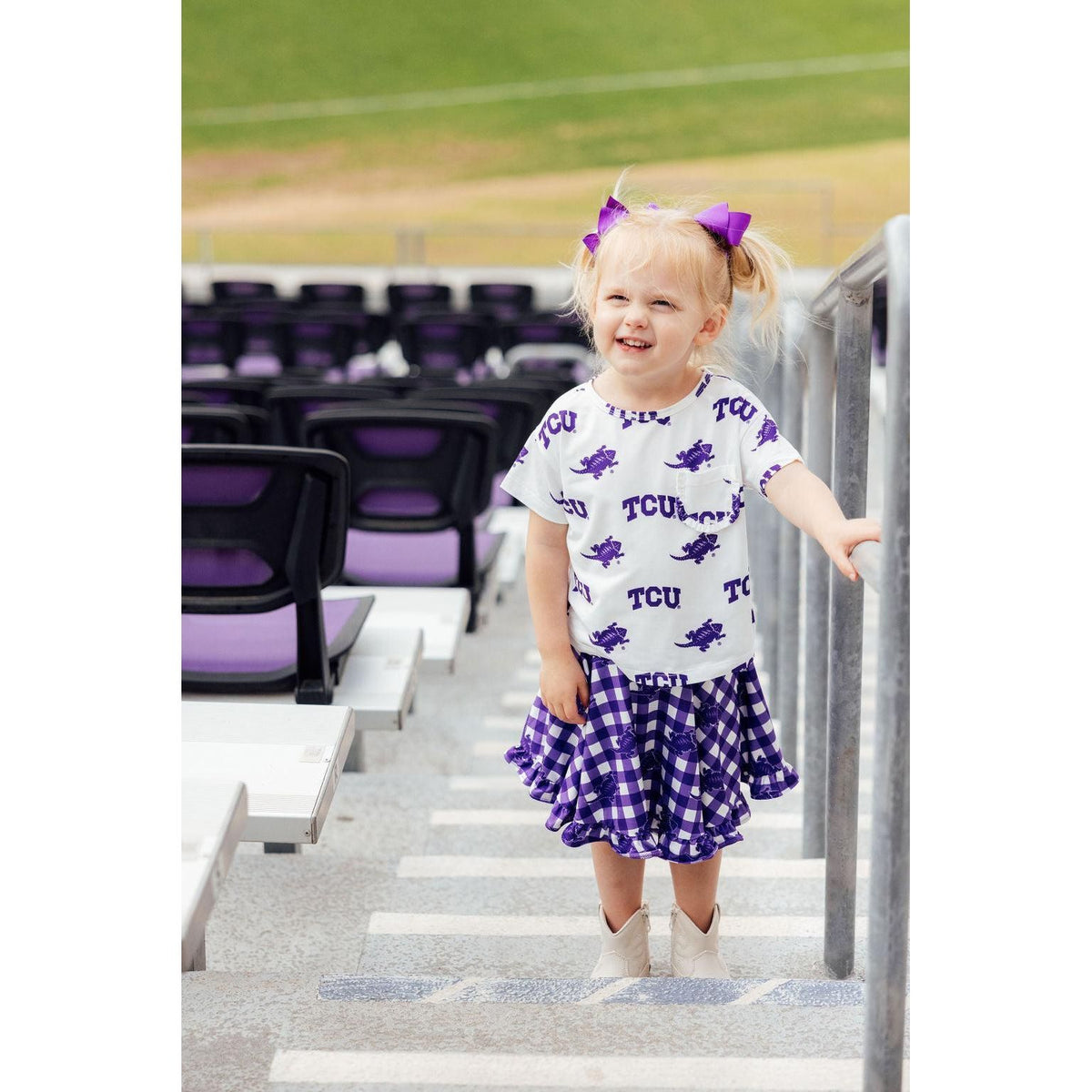 TCU White Frog Ruffle Pocket Tee