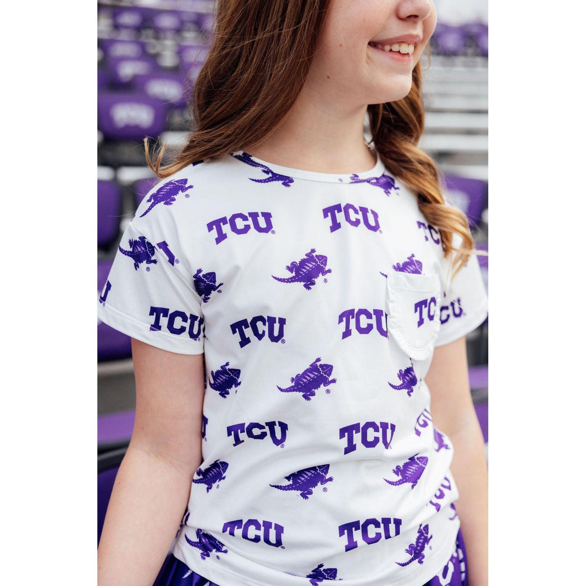 TCU White Frog Ruffle Pocket Tee