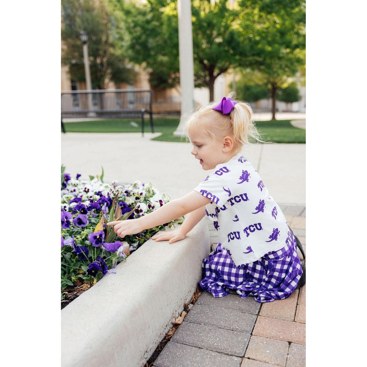 TCU White Frog Ruffle Pocket Tee