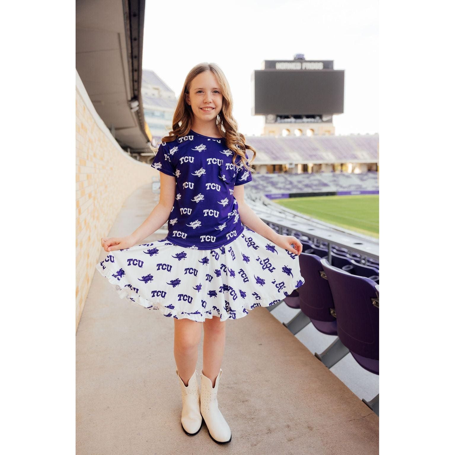 TCU White Frog Ruffle Twirl Skort