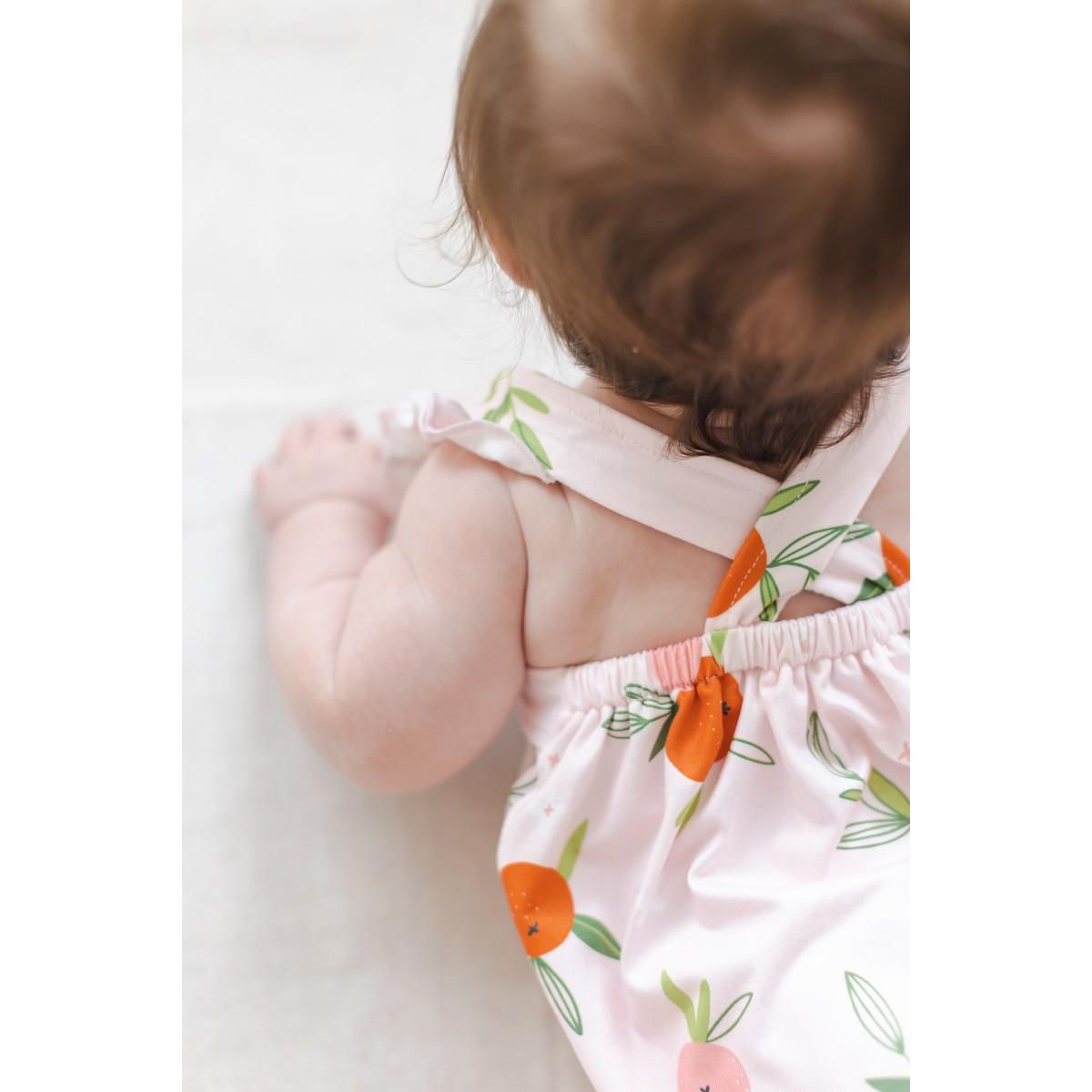 Tangerine Ruffle Cross Back Romper