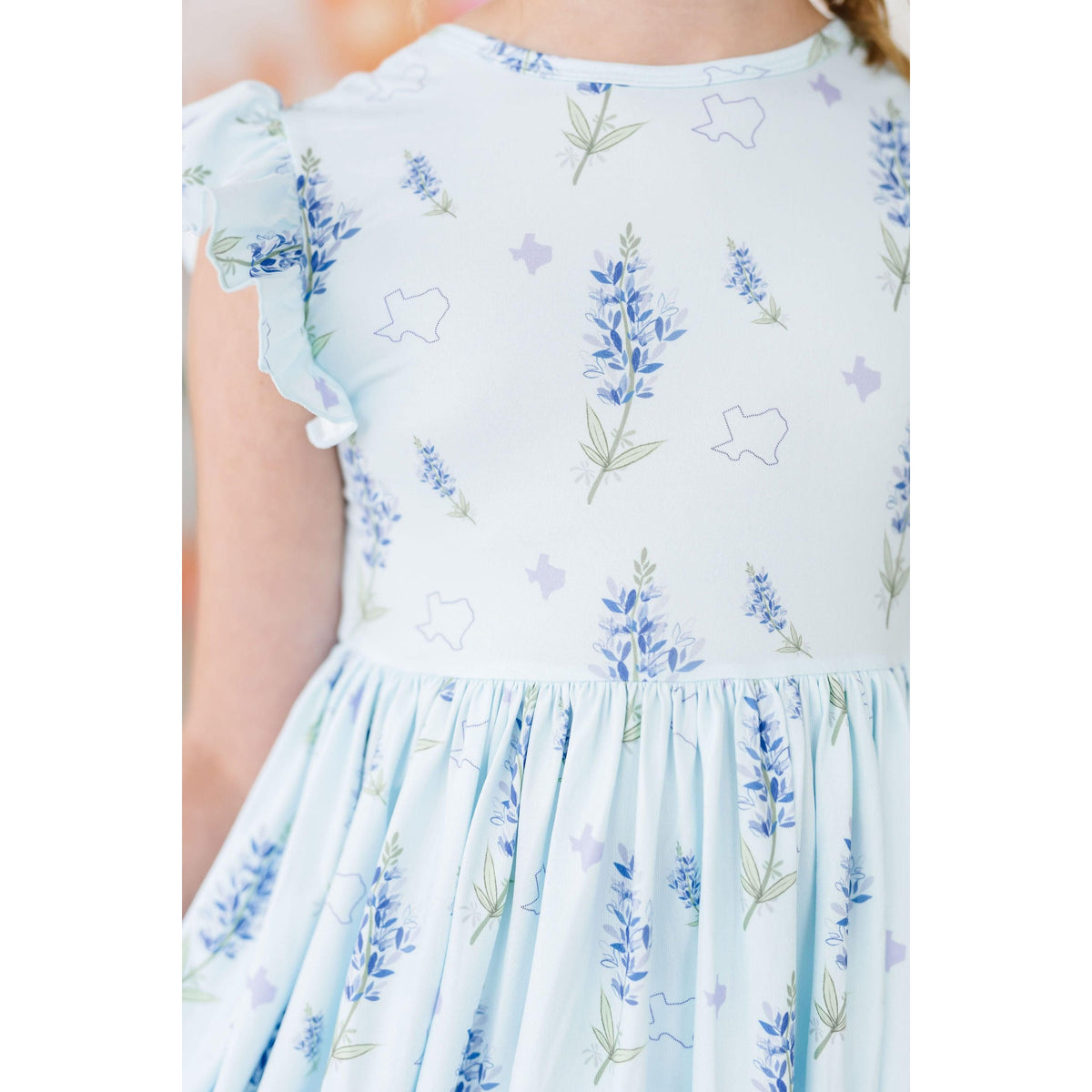 Texas Bluebonnets Flutter Sleeve Twirl Dress