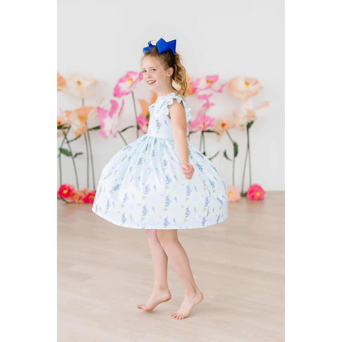 Texas Bluebonnets Flutter Sleeve Twirl Dress