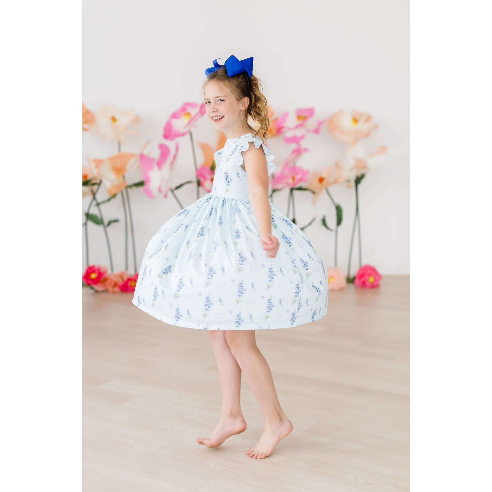 Texas Bluebonnets Flutter Sleeve Twirl Dress