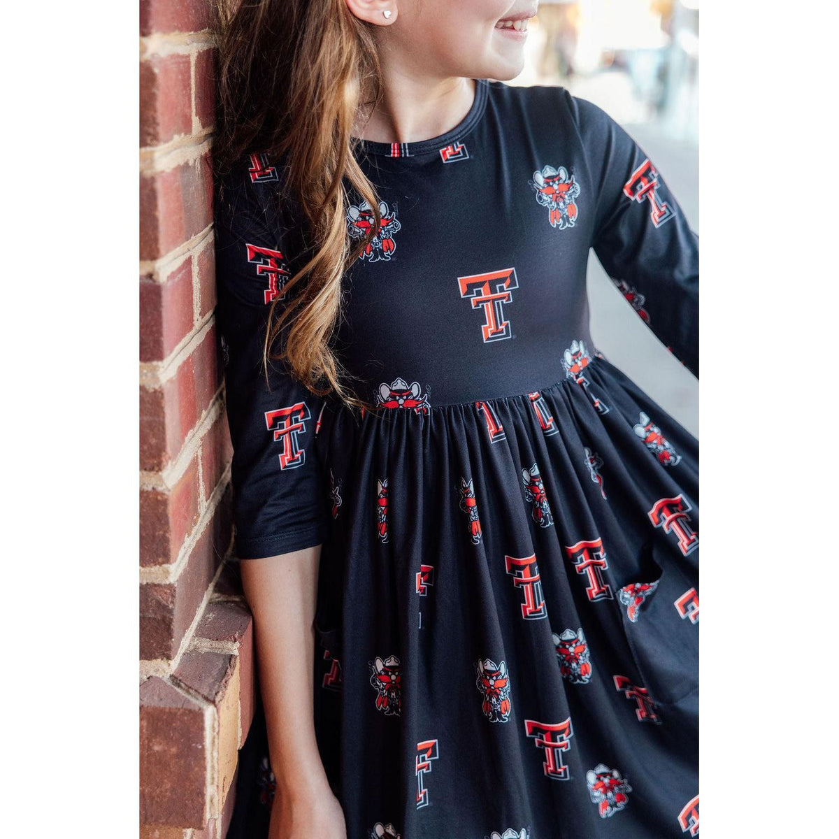 Texas Tech Black Raider Red 3/4 Sleeve Pocket Twirl Dress