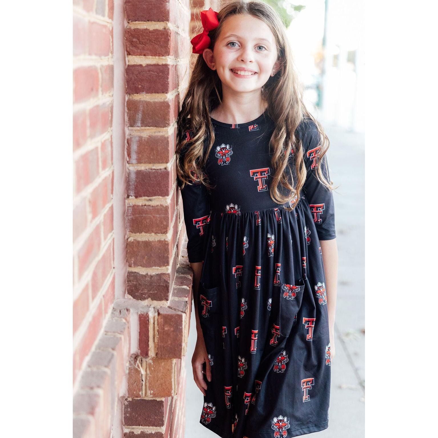 Texas Tech Black Raider Red 3/4 Sleeve Pocket Twirl Dress