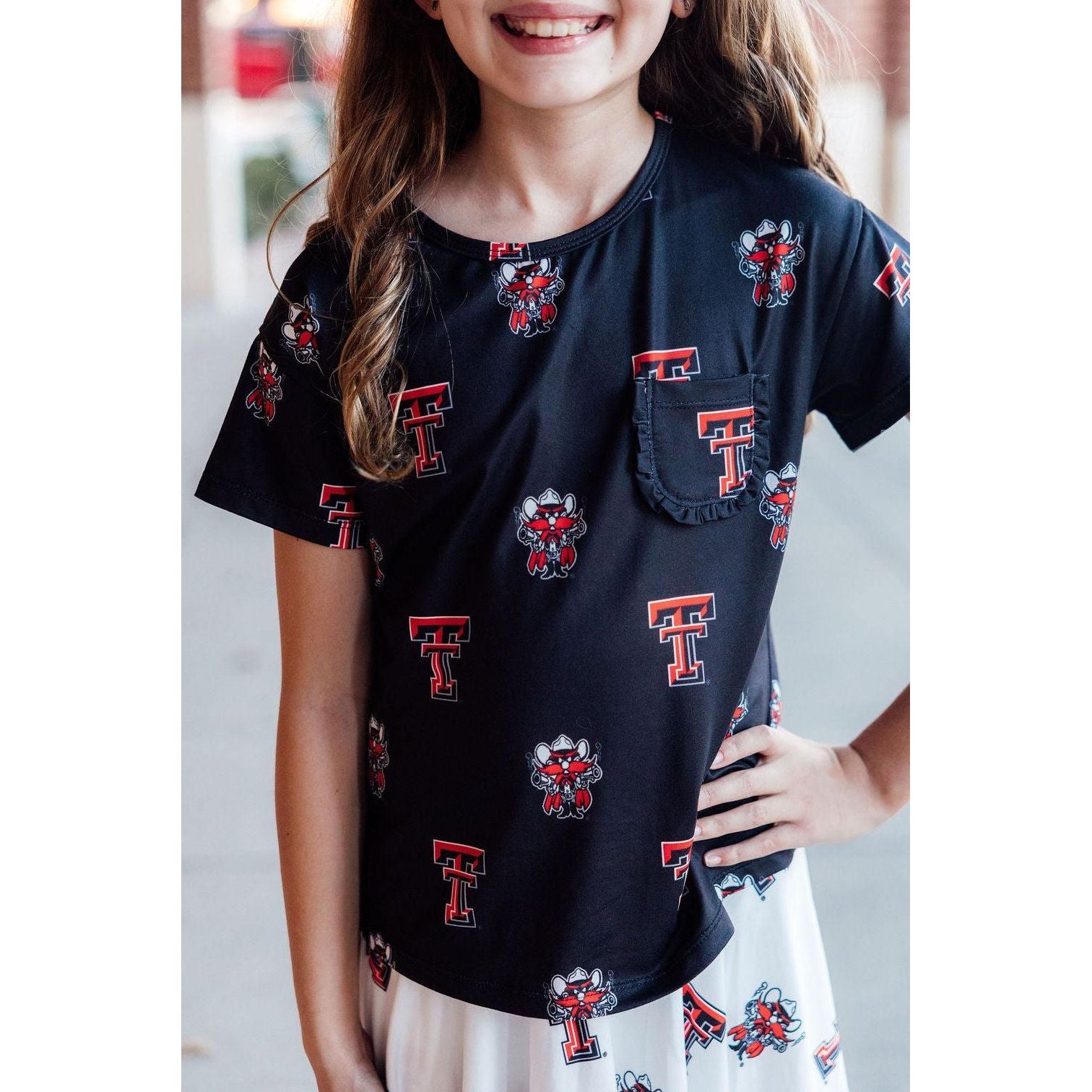 Texas Tech Black Raider Red Ruffle Pocket Tee