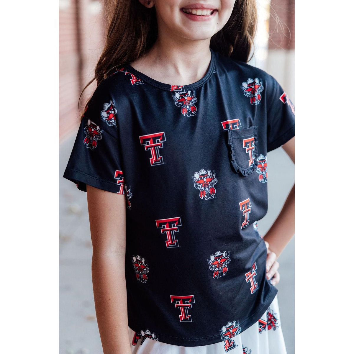 Texas Tech Black Raider Red Ruffle Pocket Tee
