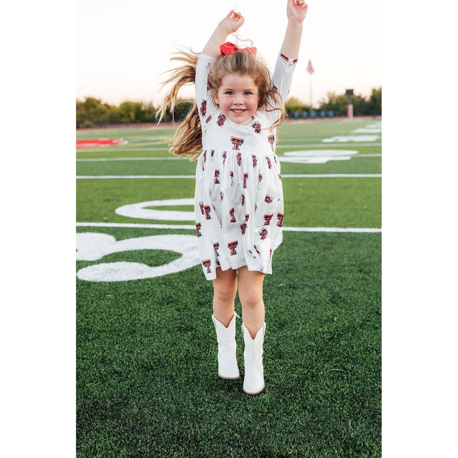 Texas Tech White Raider Red 3/4 Sleeve Pocket Twirl Dress