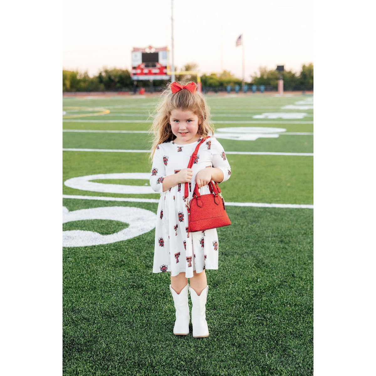 Texas Tech White Raider Red 3/4 Sleeve Pocket Twirl Dress