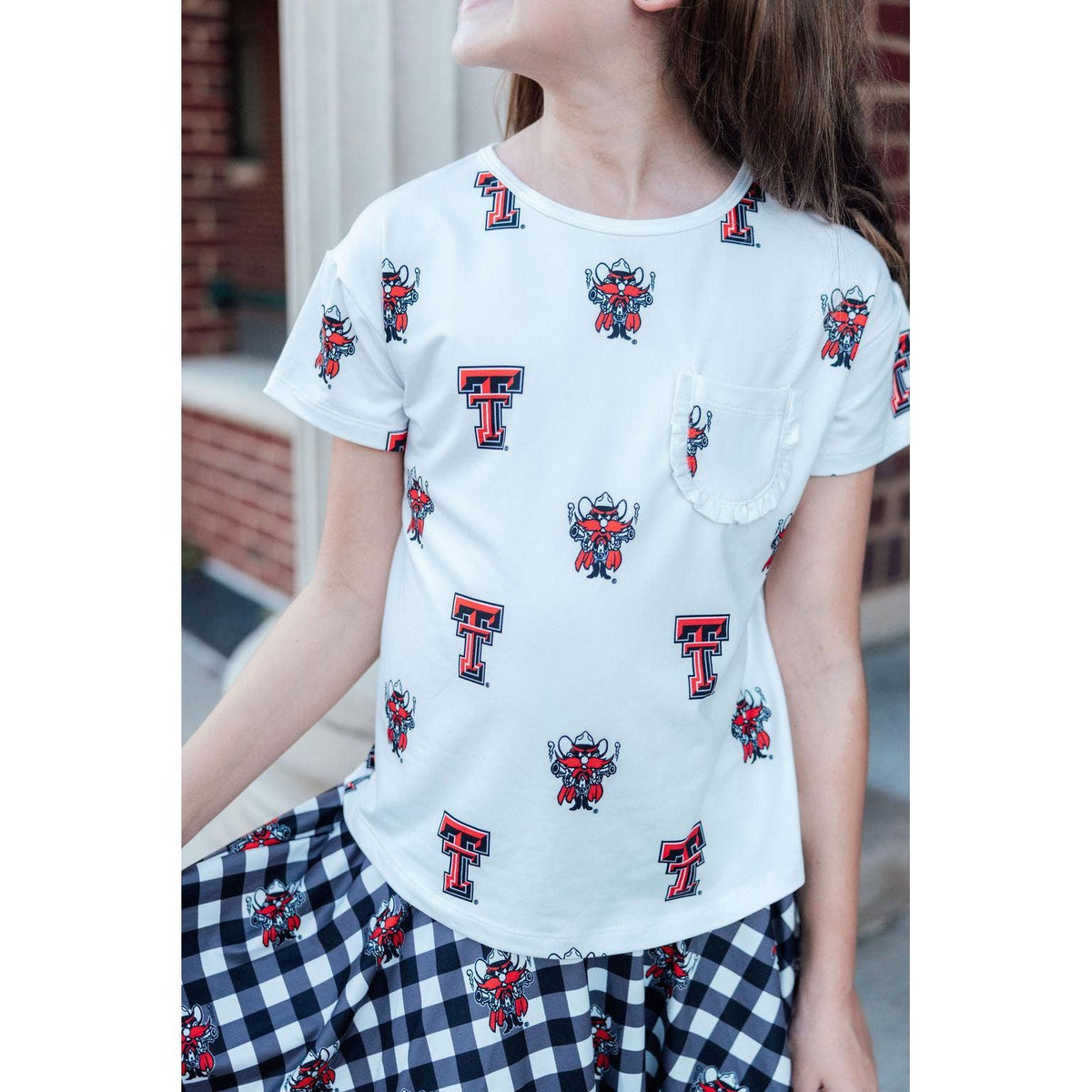 Texas Tech White Raider Red Ruffle Pocket Tee
