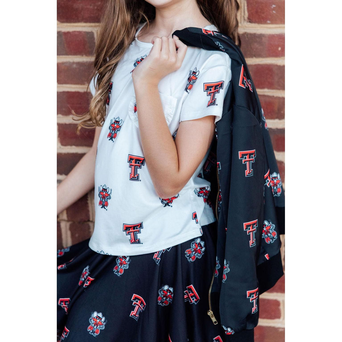 Texas Tech White Raider Red Ruffle Pocket Tee