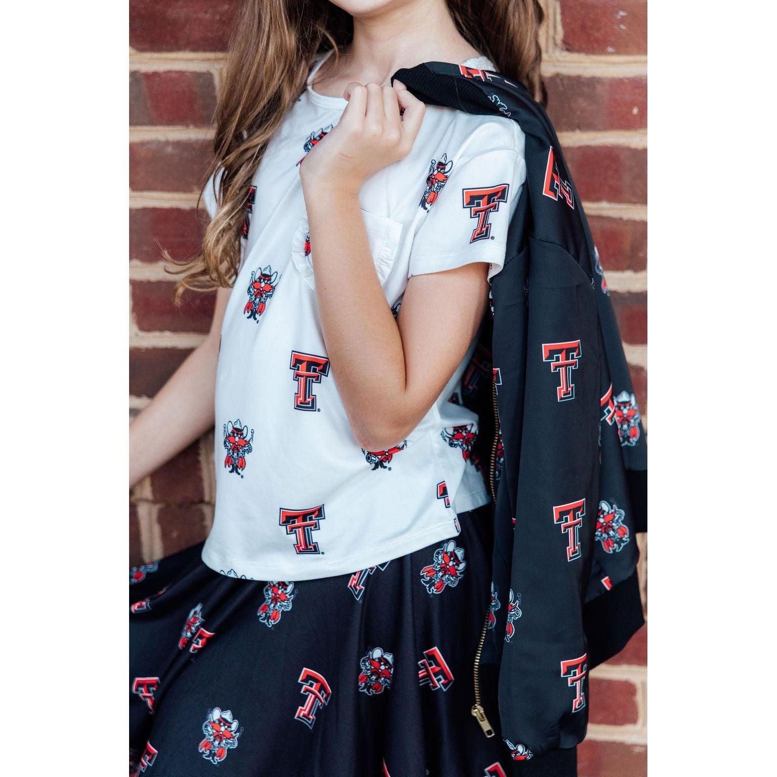 Texas Tech White Raider Red Ruffle Pocket Tee
