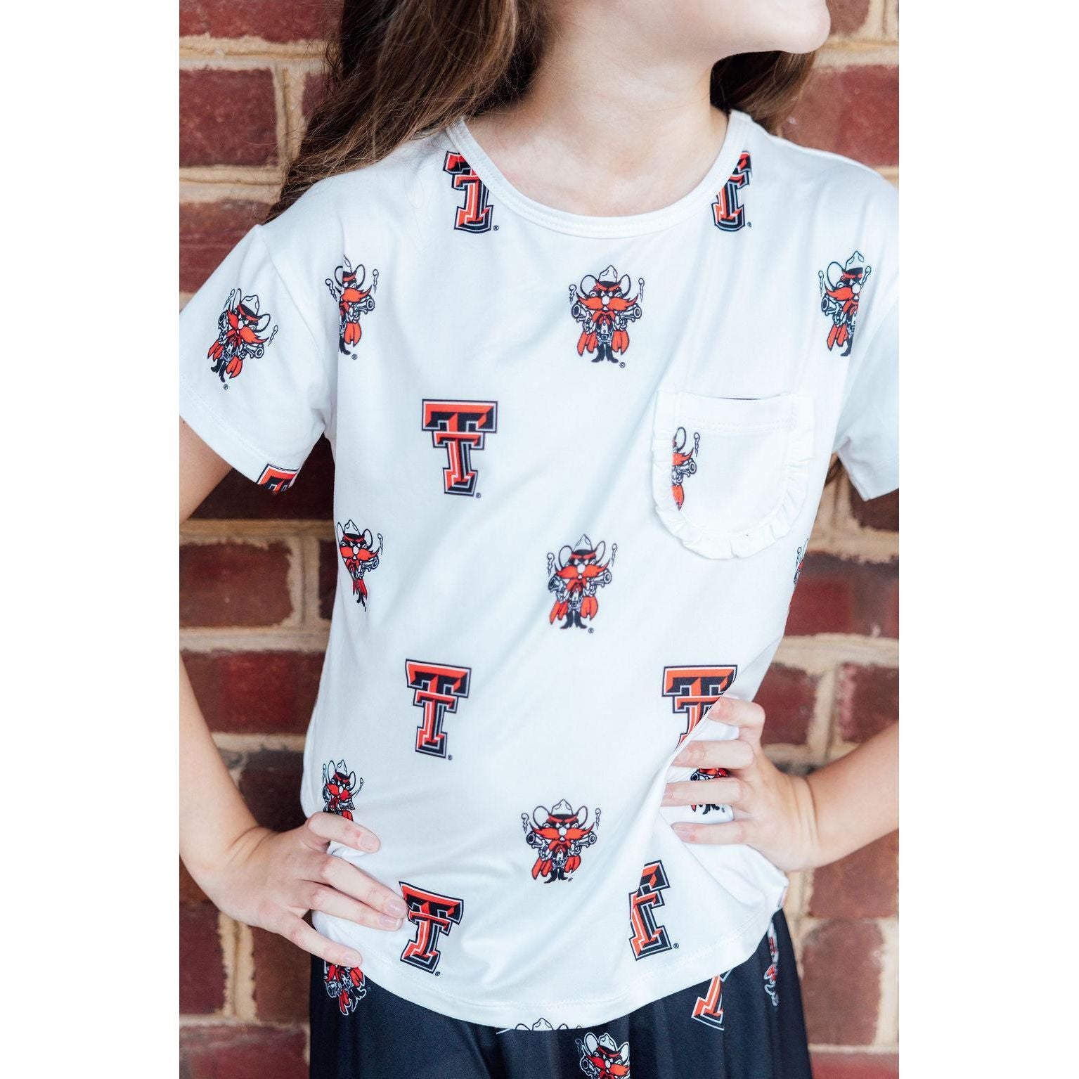 Texas Tech White Raider Red Ruffle Pocket Tee