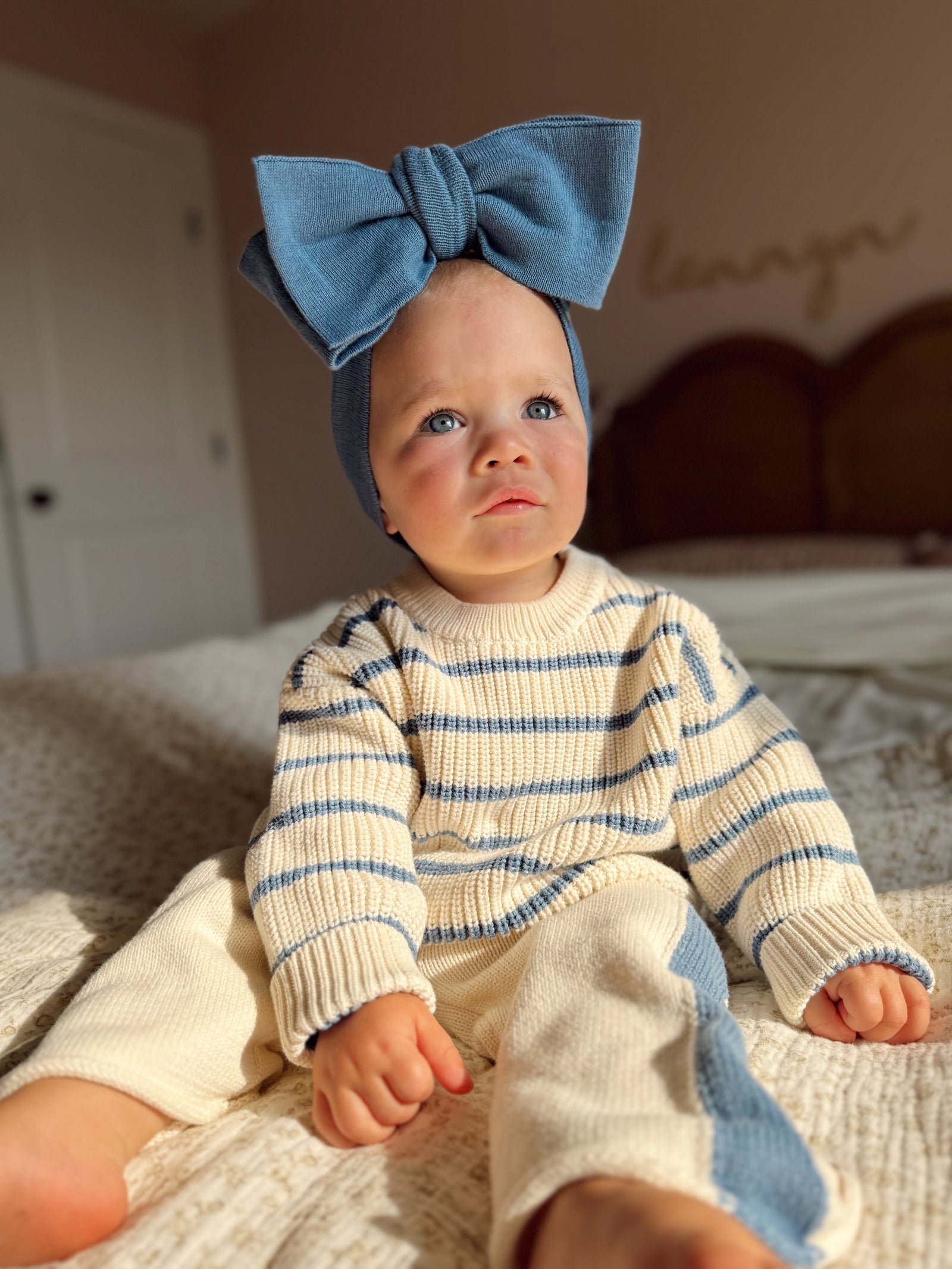 Classic Bow Headband - Denim Blue