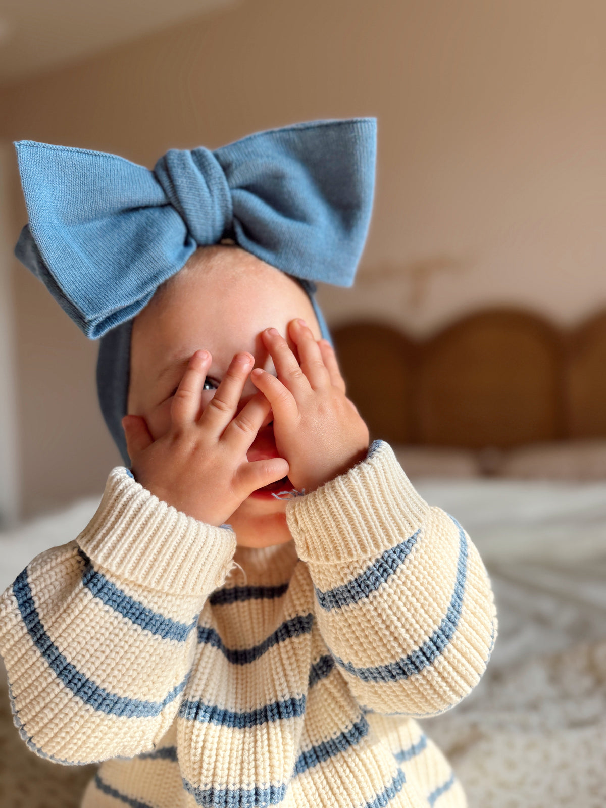 Classic Bow Headband - Denim Blue