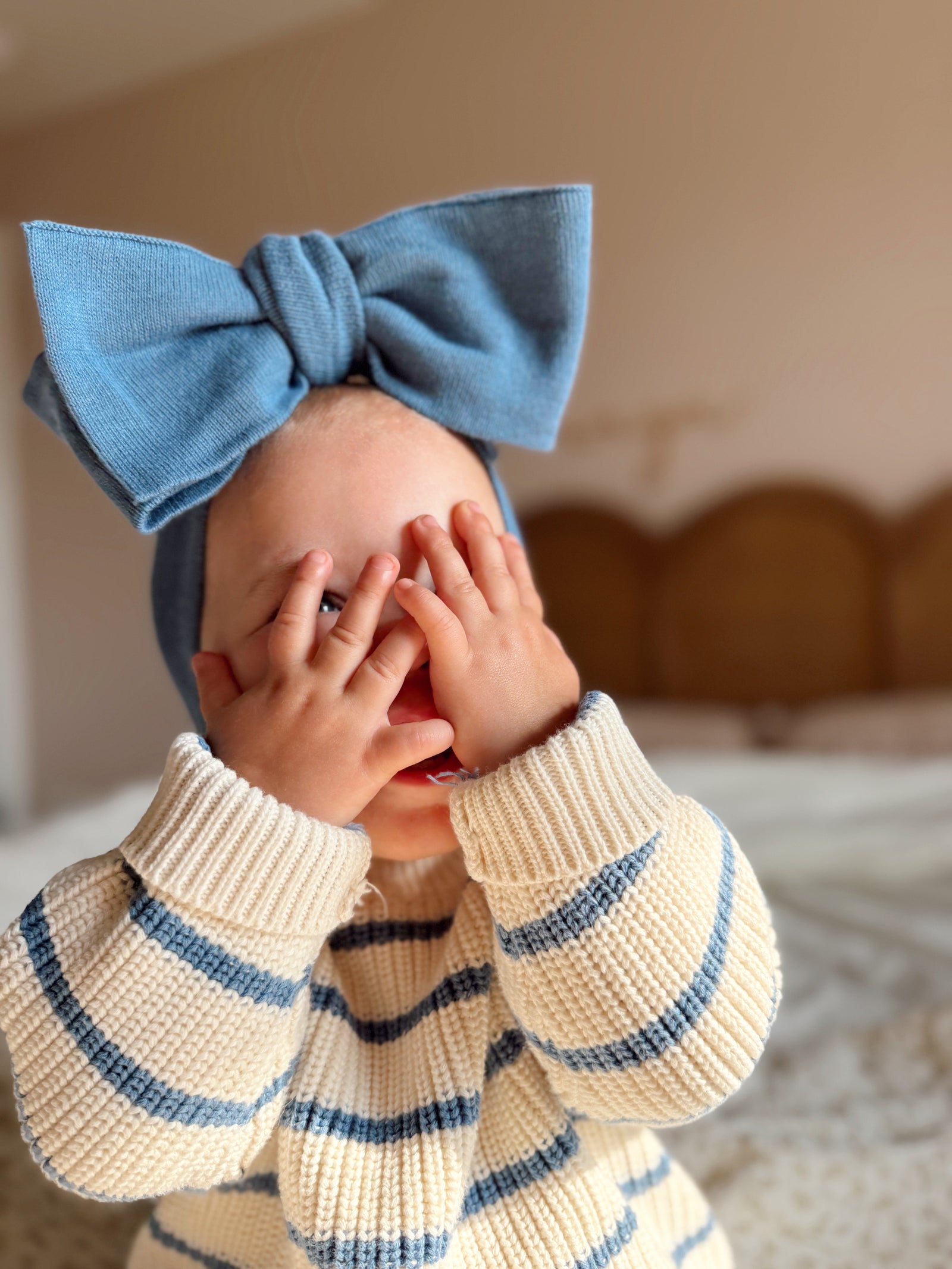 Classic Bow Headband - Denim Blue
