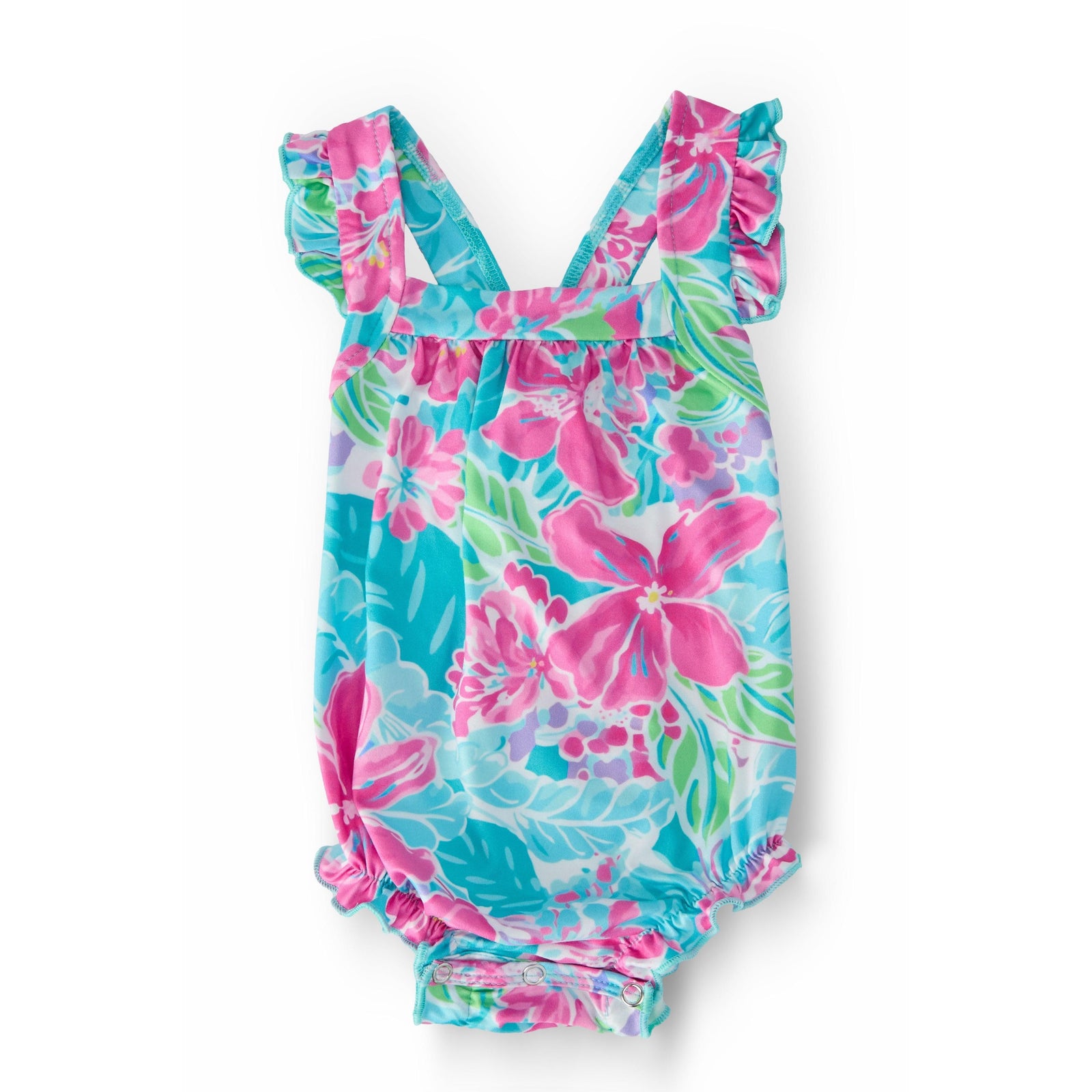 Tropical Punch Ruffle Cross Back Romper