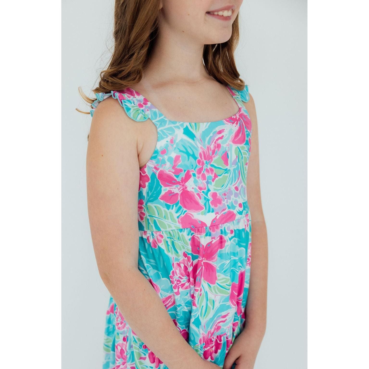 Tropical Punch Ruffle Maxi Dress
