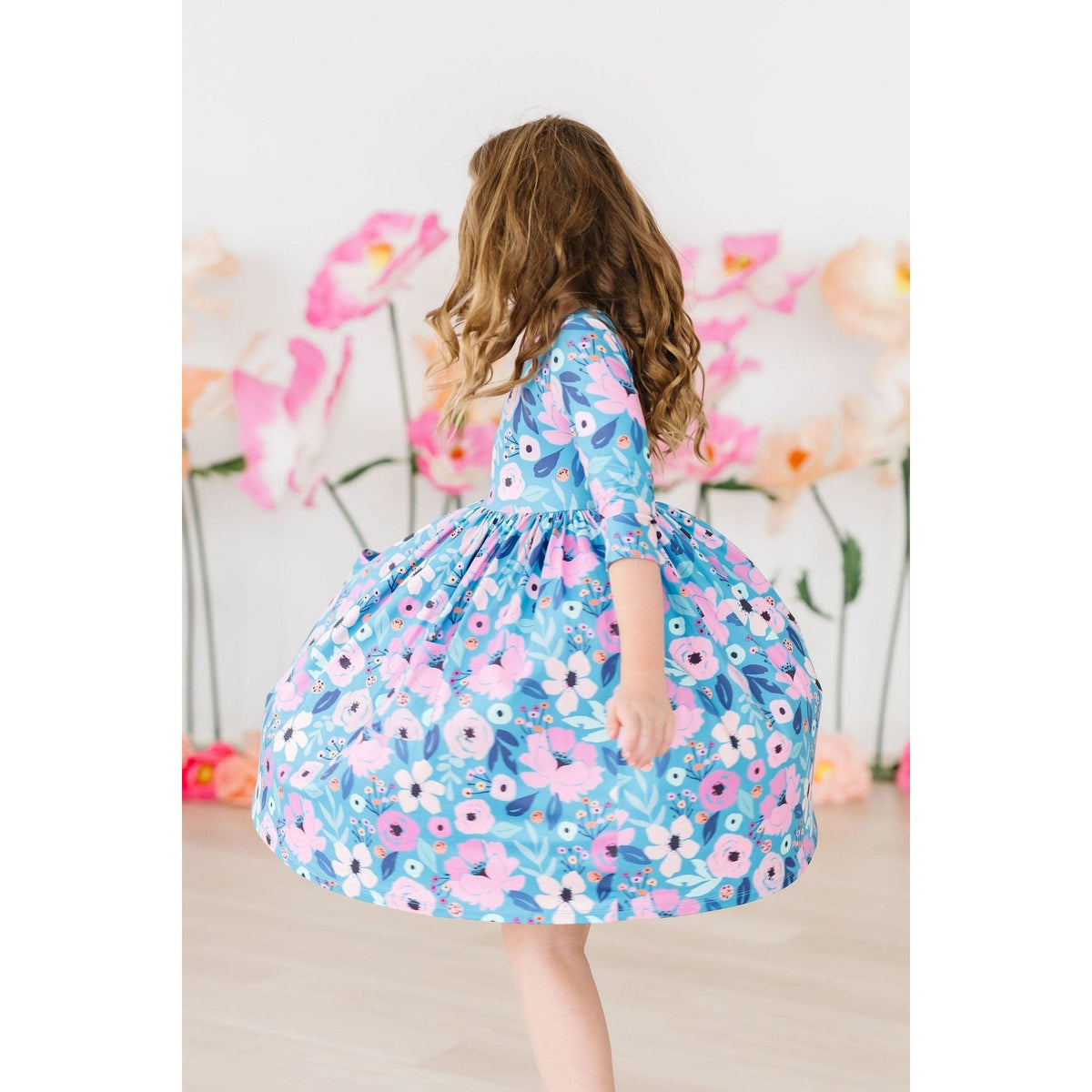 Twirling in Teal 3/4 Sleeve Pocket Twirl Dress