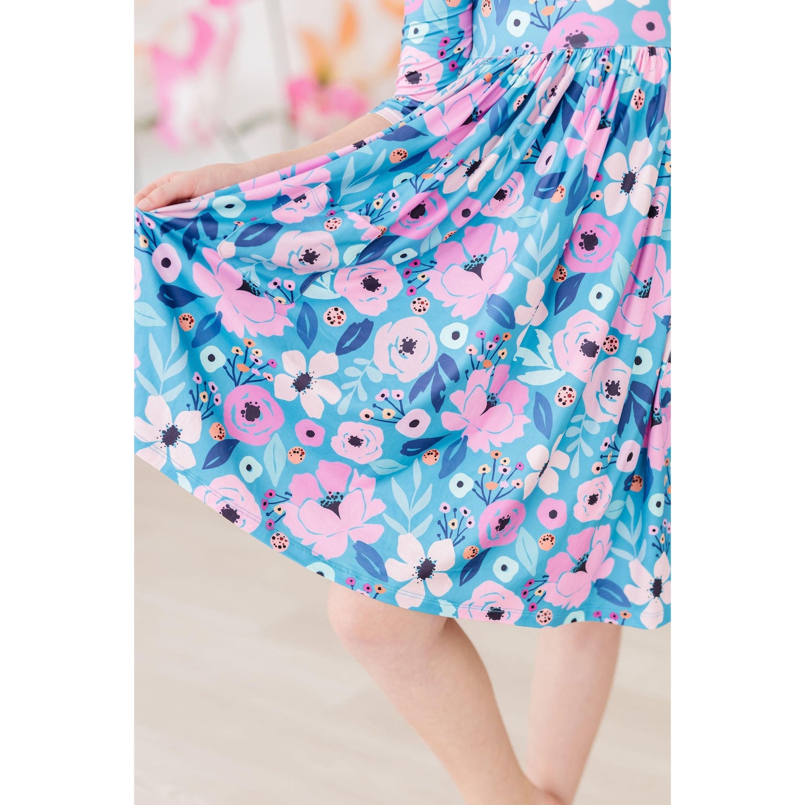 Twirling in Teal 3/4 Sleeve Pocket Twirl Dress