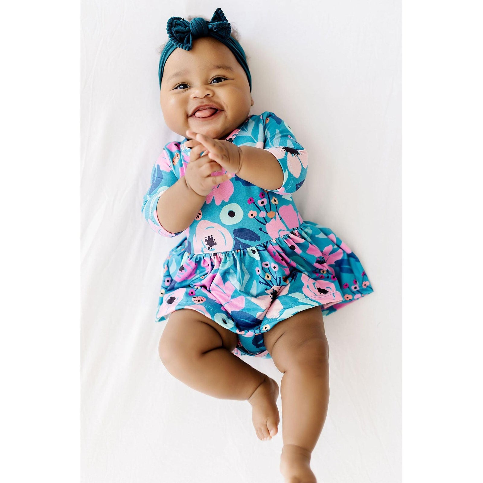 Twirling in Teal 3/4 Sleeve Twirl Bodysuit