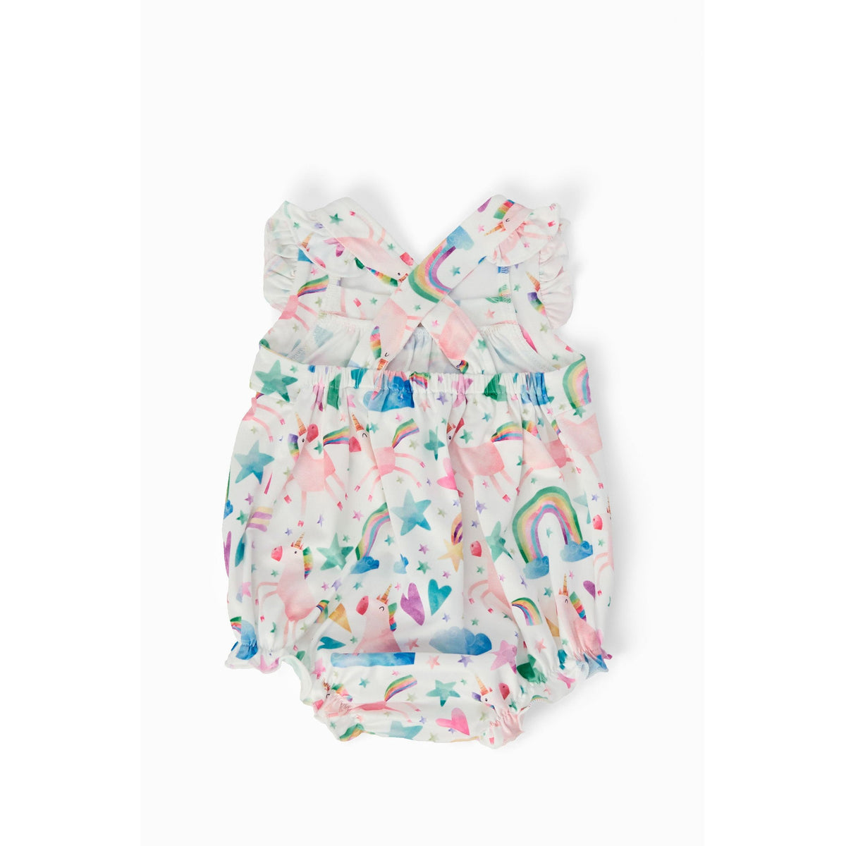 Unicorn Kisses Ruffle Cross Back Romper