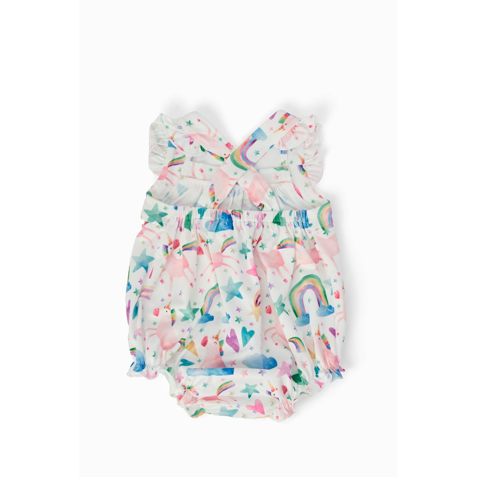 Unicorn Kisses Ruffle Cross Back Romper