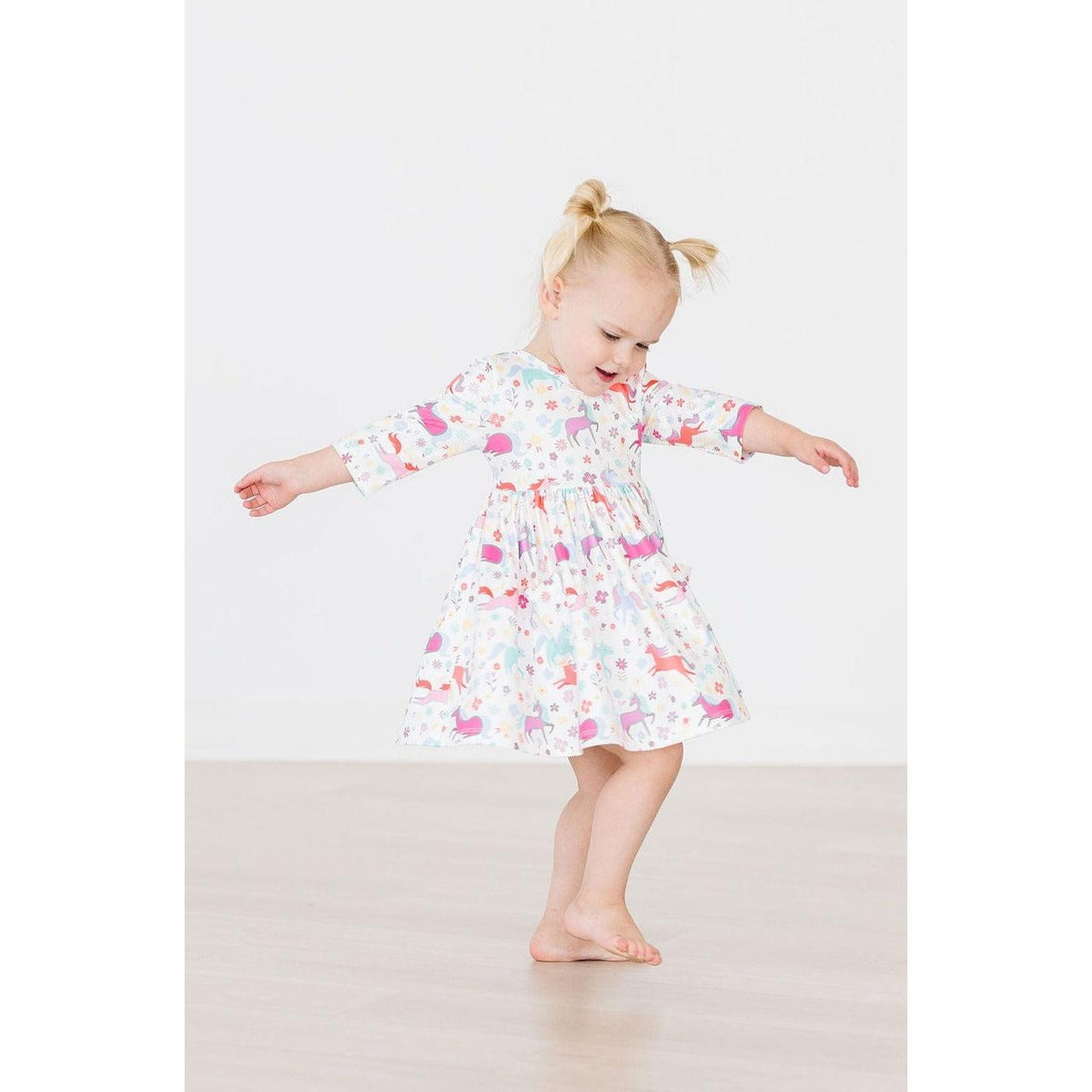 Unicorn Wish 3/4 Sleeve Pocket Twirl Dress