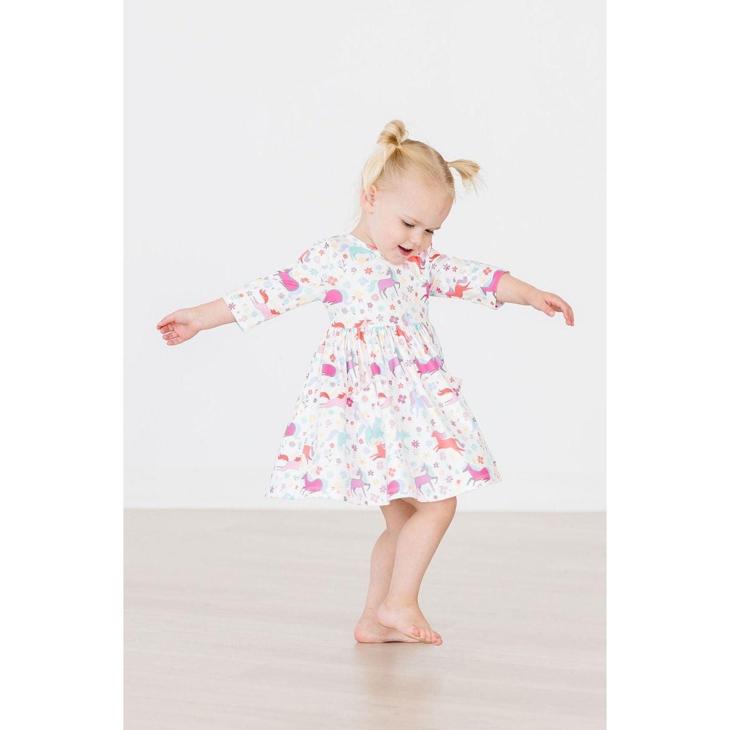 Unicorn Wish 3/4 Sleeve Pocket Twirl Dress