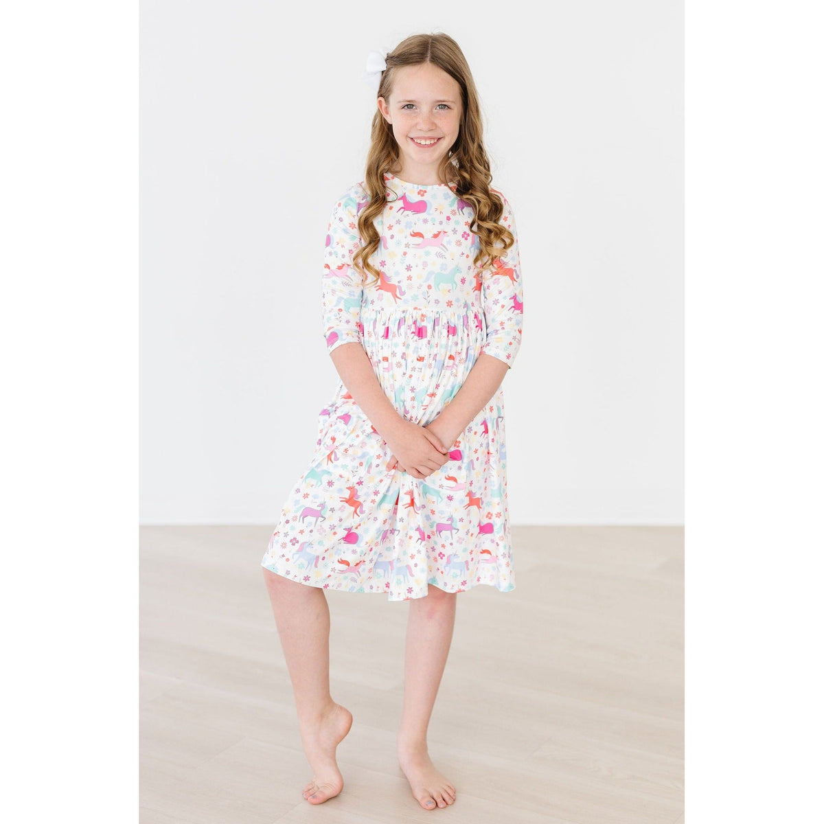 Unicorn Wish 3/4 Sleeve Pocket Twirl Dress