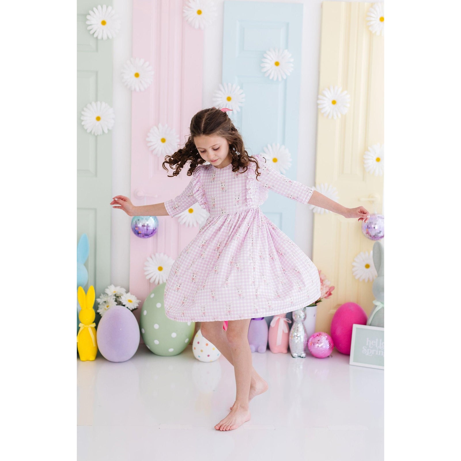 Baby Bunnies 3/4 Sleeve Ruffle Twirl Dress