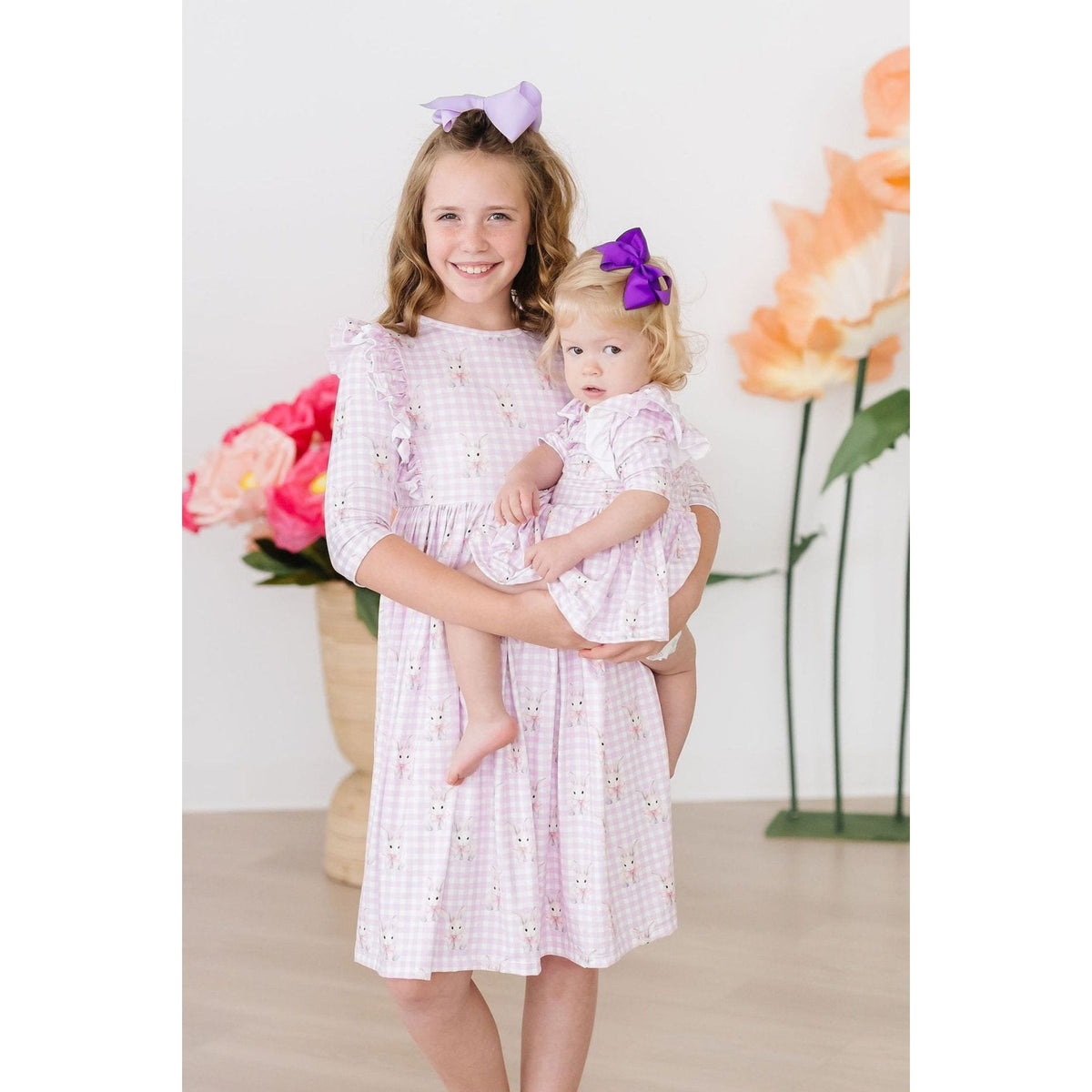 Baby Bunnies 3/4 Sleeve Ruffle Twirl Dress