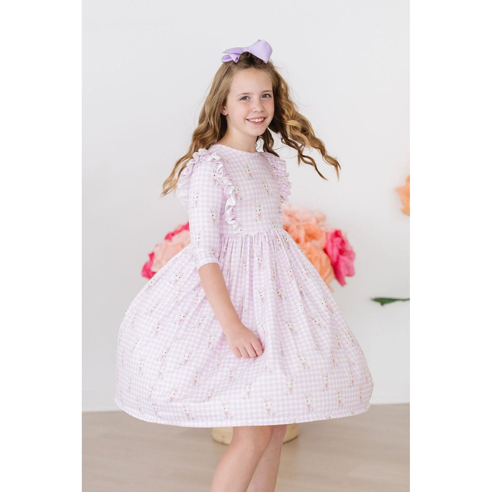 Baby Bunnies 3/4 Sleeve Ruffle Twirl Dress