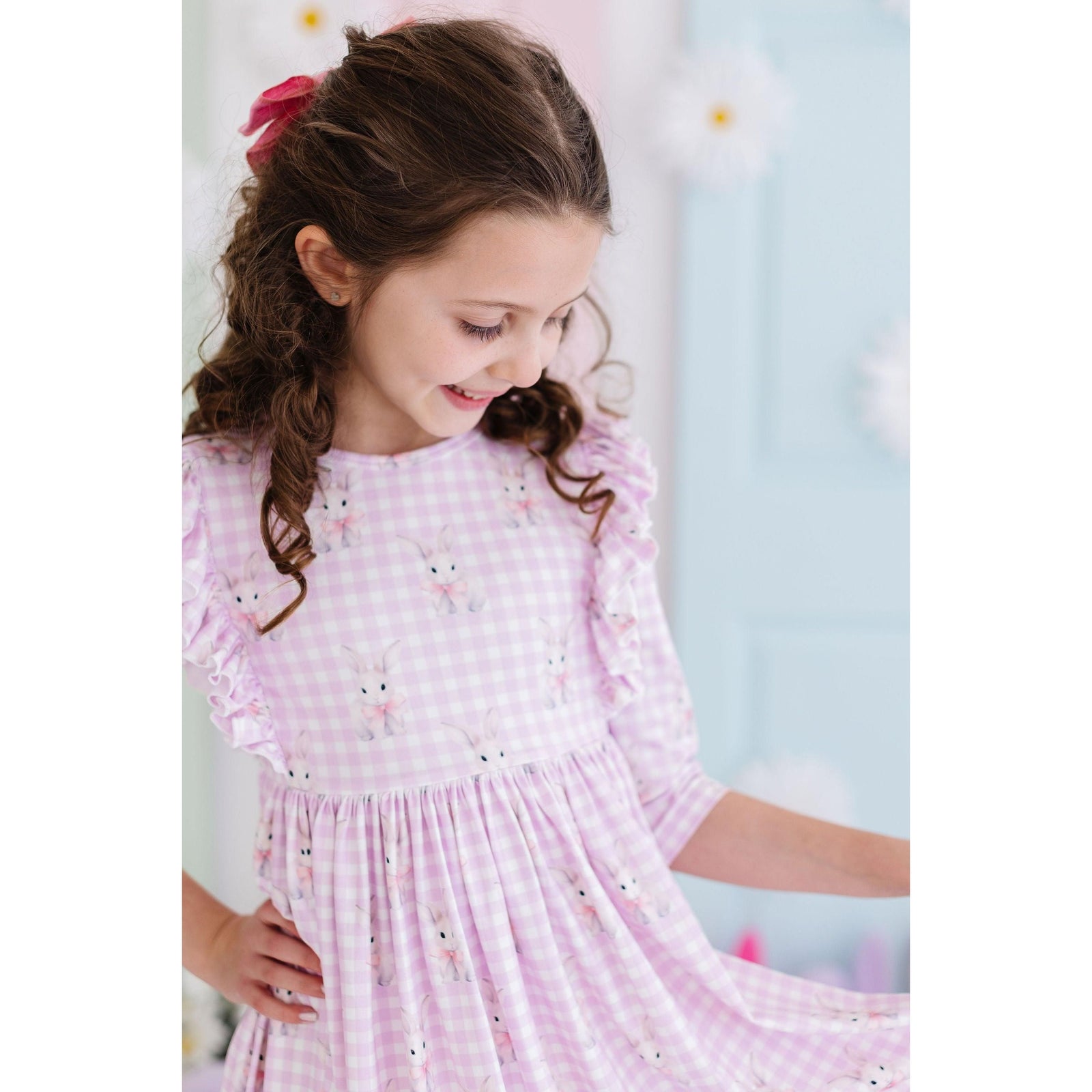 Baby Bunnies 3/4 Sleeve Ruffle Twirl Dress