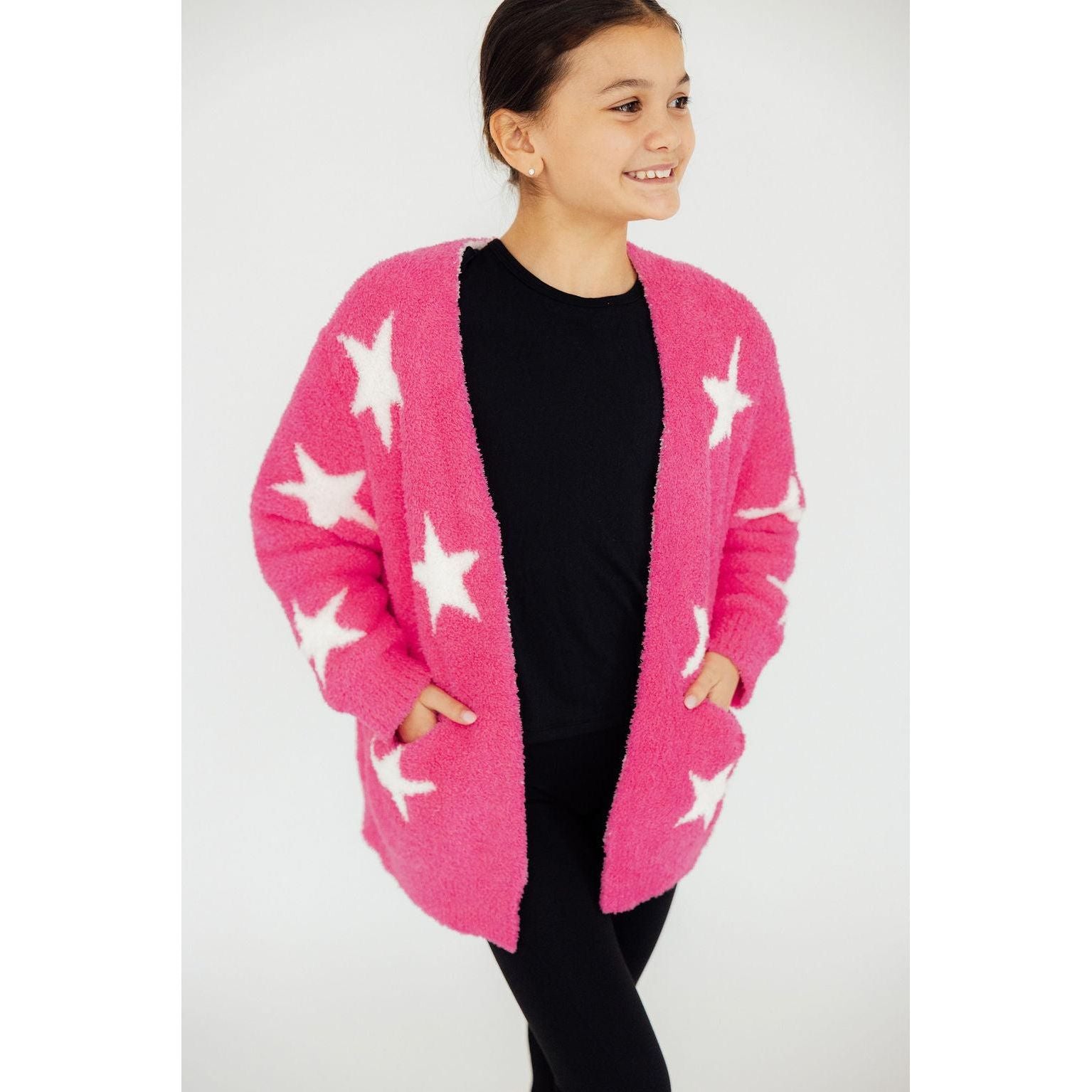 Bright Pink/Coconut Star Cozy Cardigan