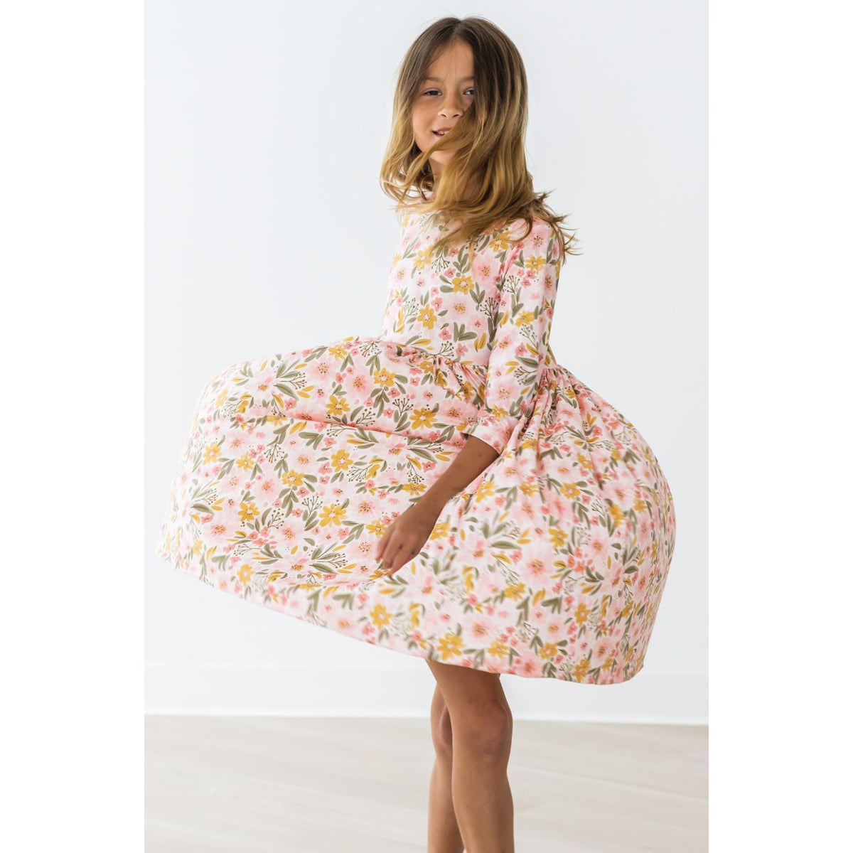 Pretty Peachy 3/4 Sleeve Pocket Twirl Dress