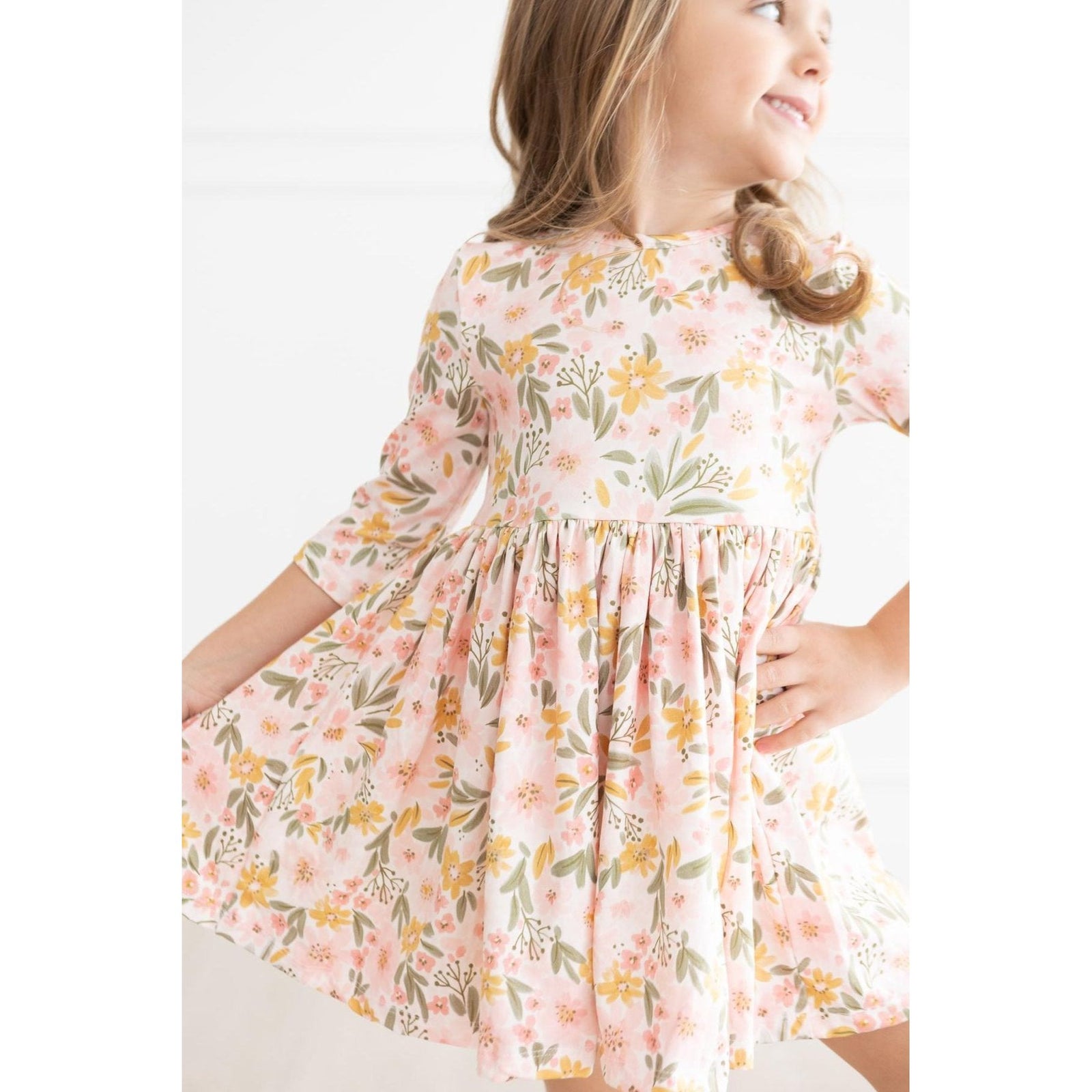 Pretty Peachy 3/4 Sleeve Pocket Twirl Dress