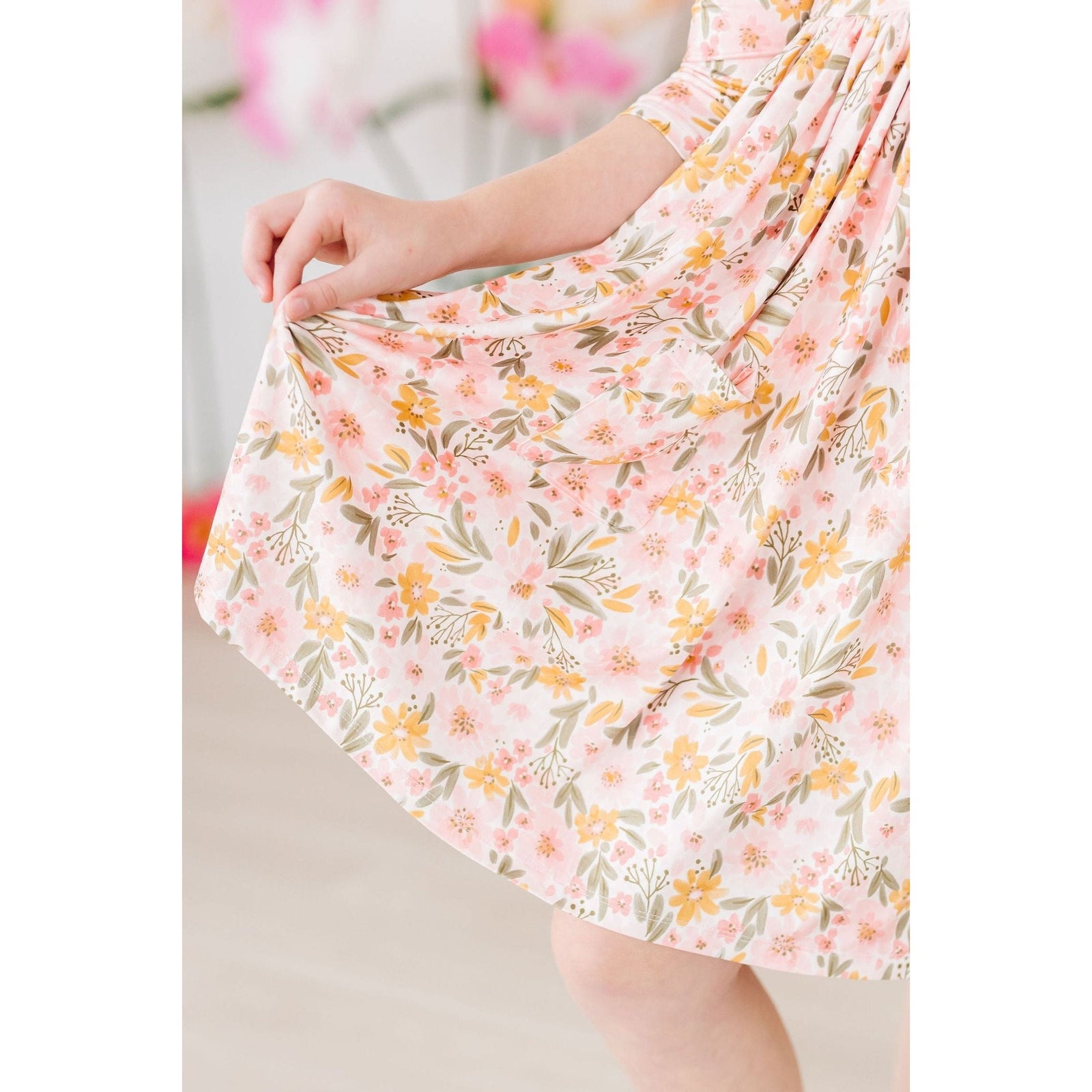 Pretty Peachy 3/4 Sleeve Pocket Twirl Dress