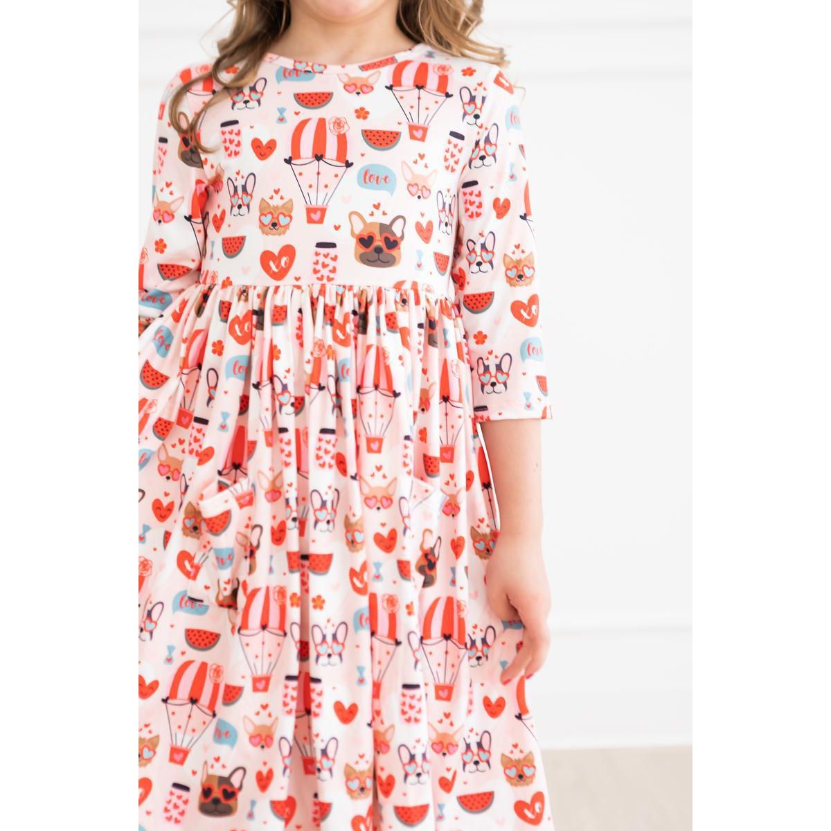 Puppy Love 3/4 Sleeve Pocket Twirl Dress