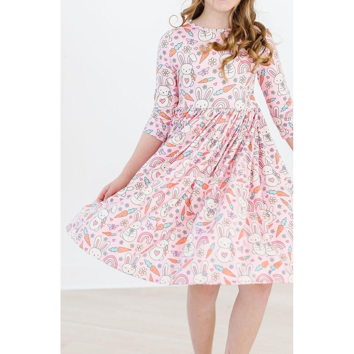Springtime Bunnies 3/4 Sleeve Pocket Twirl Dress