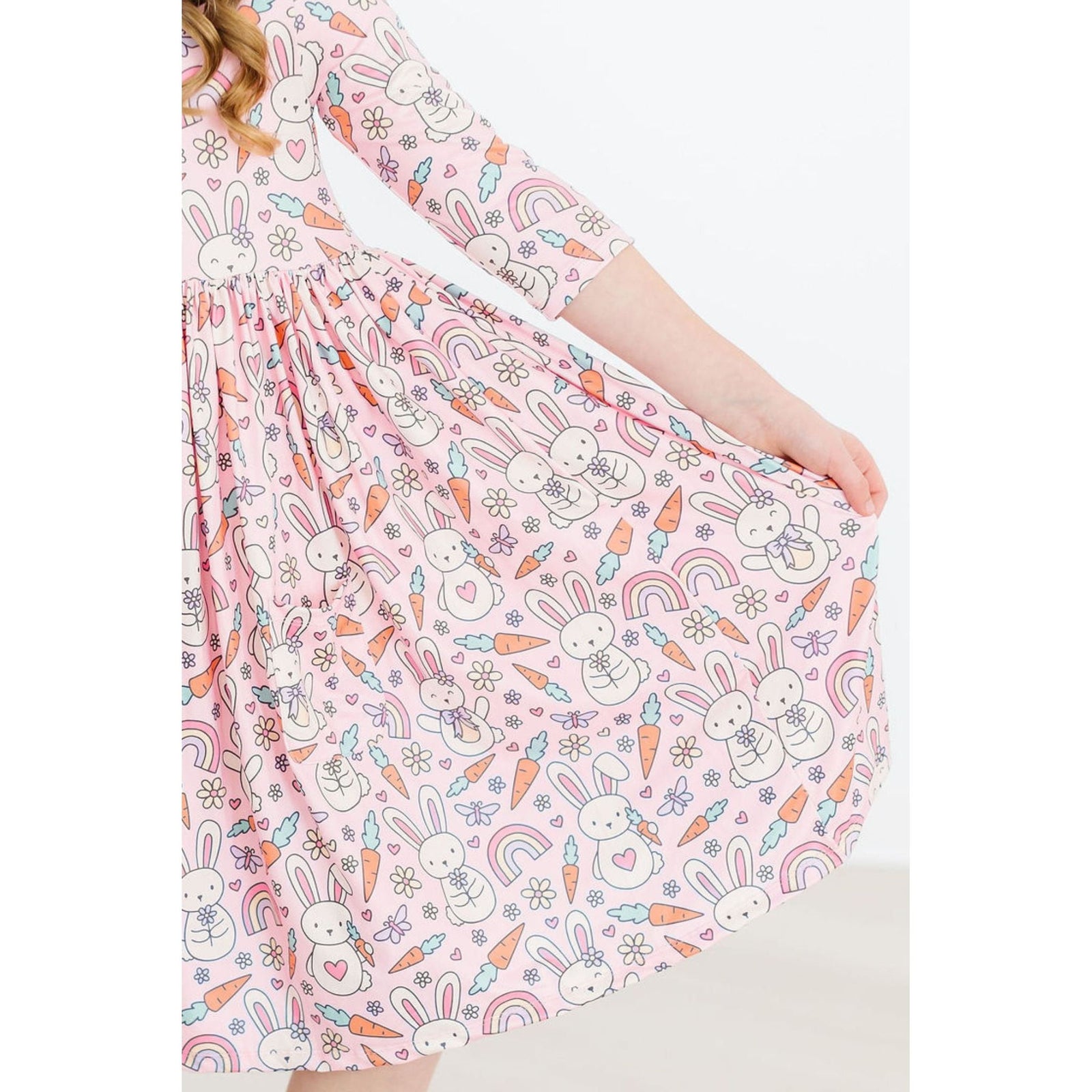 Springtime Bunnies 3/4 Sleeve Pocket Twirl Dress