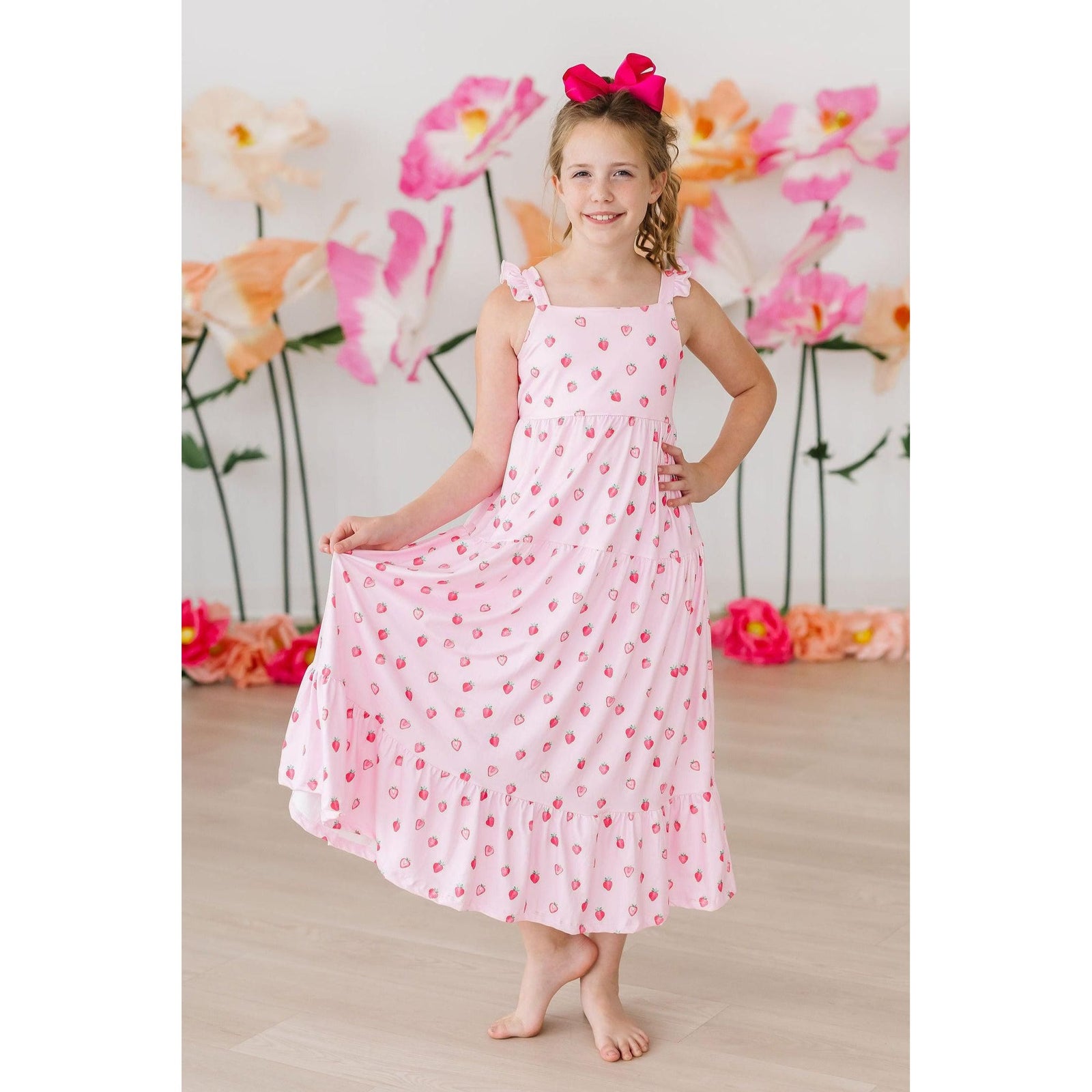 Sweet Strawberries Ruffle Maxi Dress