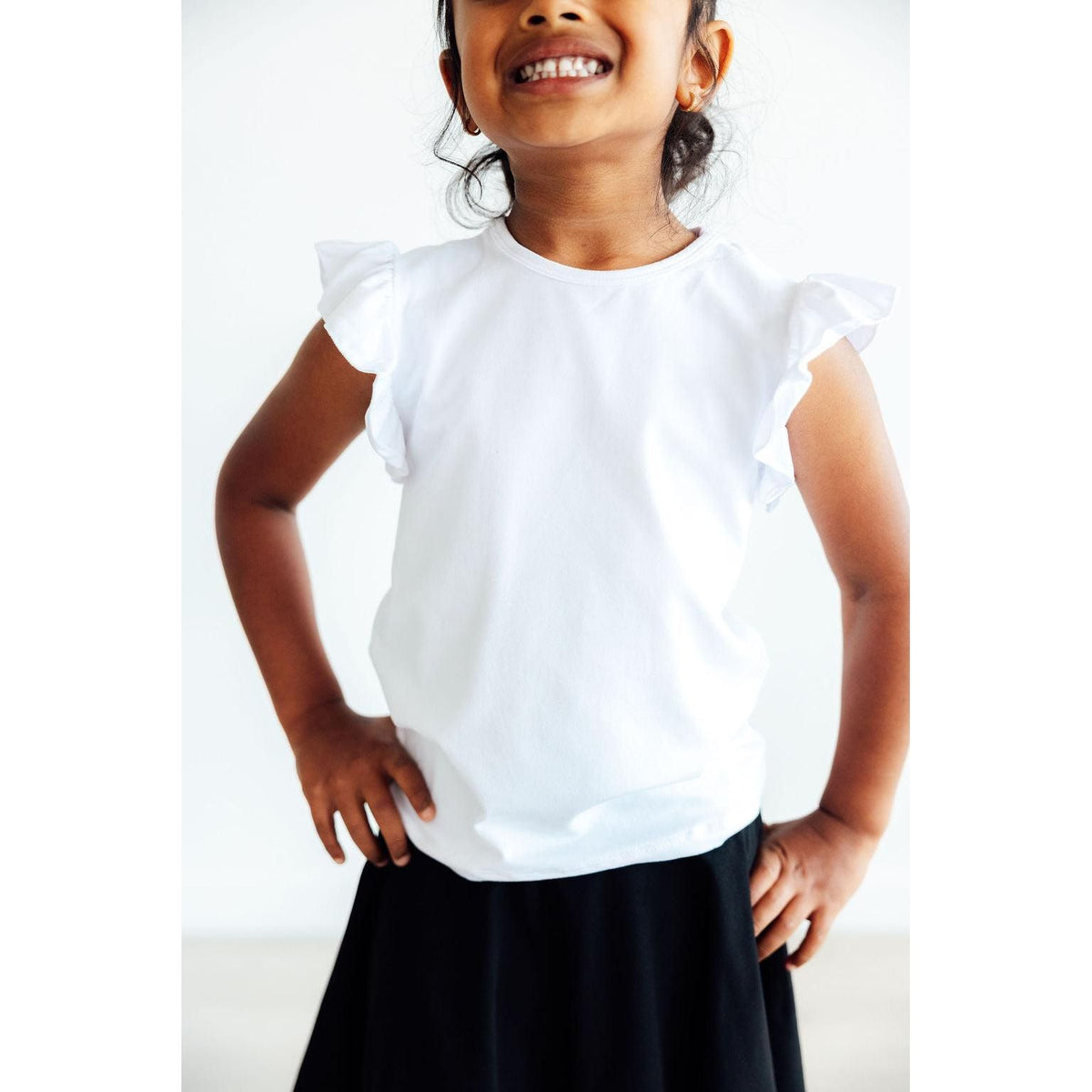White S/S Ruffle Tee